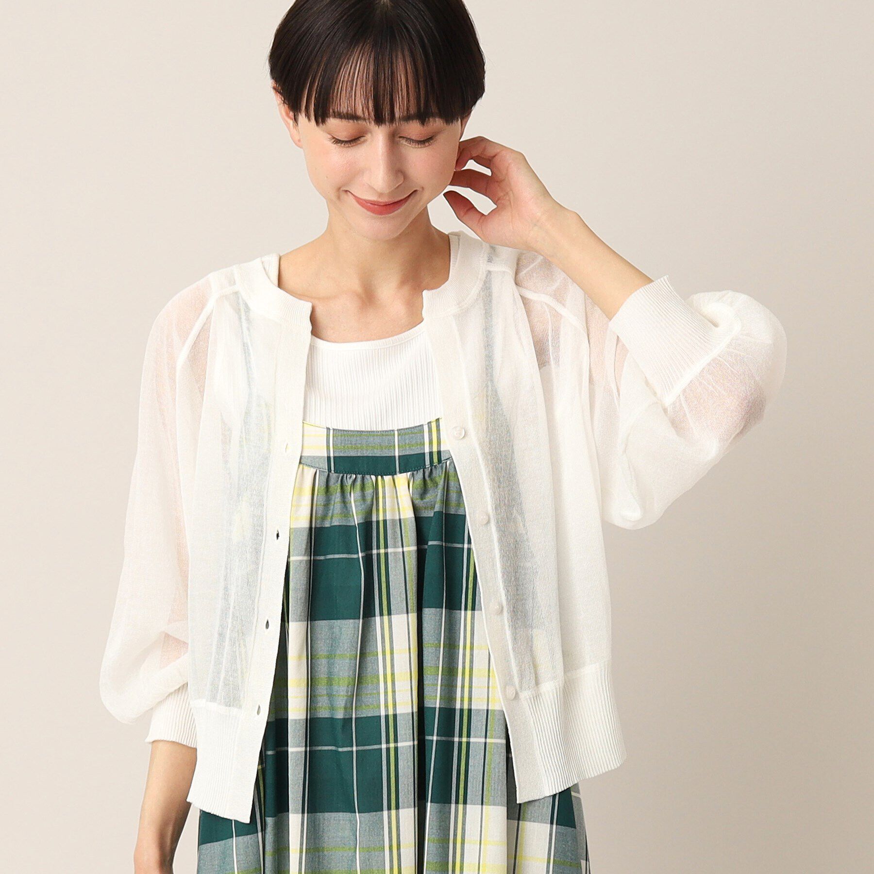 Dessin「【洗える】シースルースリットネックカーディガン」|カーディガン|