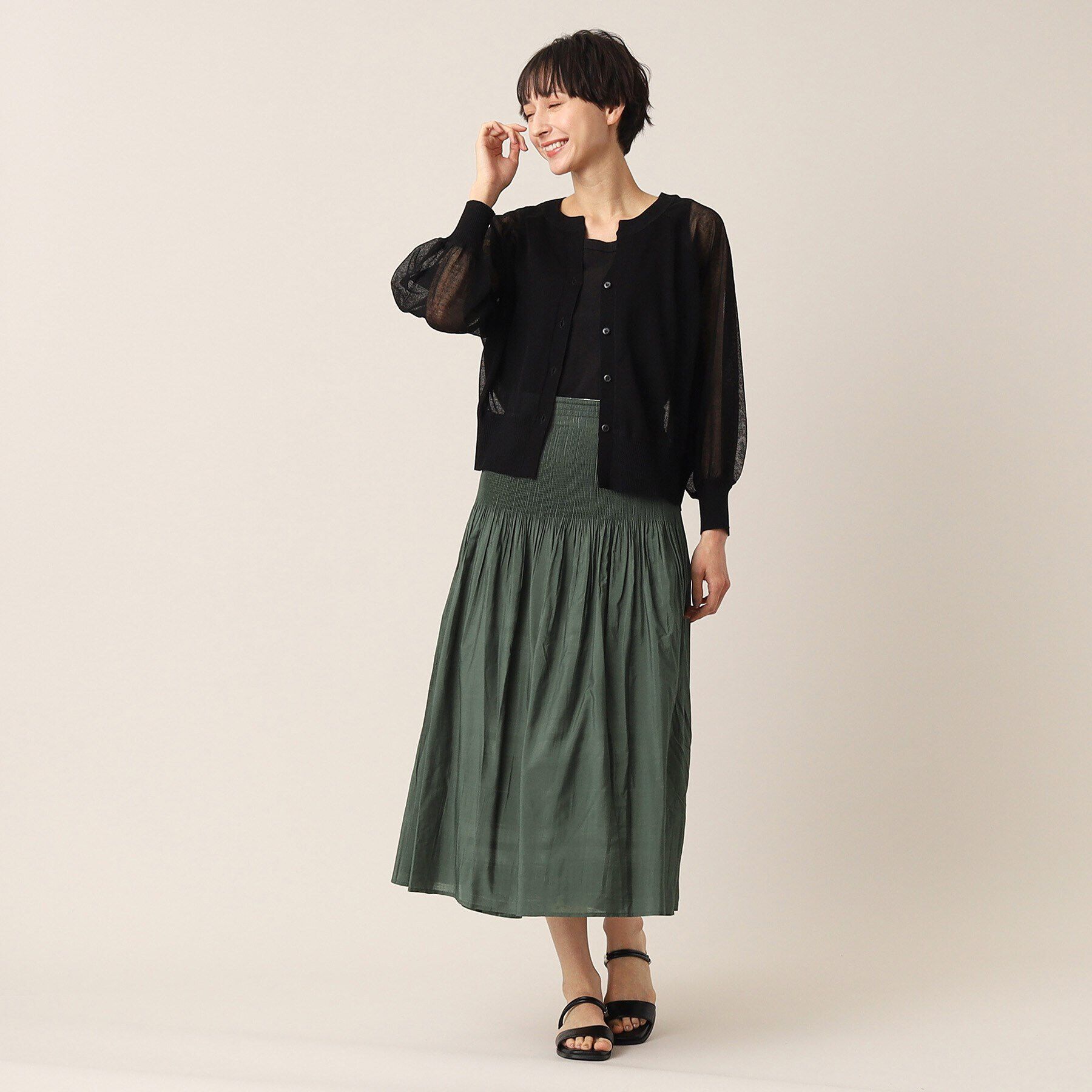 Dessin「【ウエストゴム・洗える】リバーシブルシャーリングスカート」|スカート|