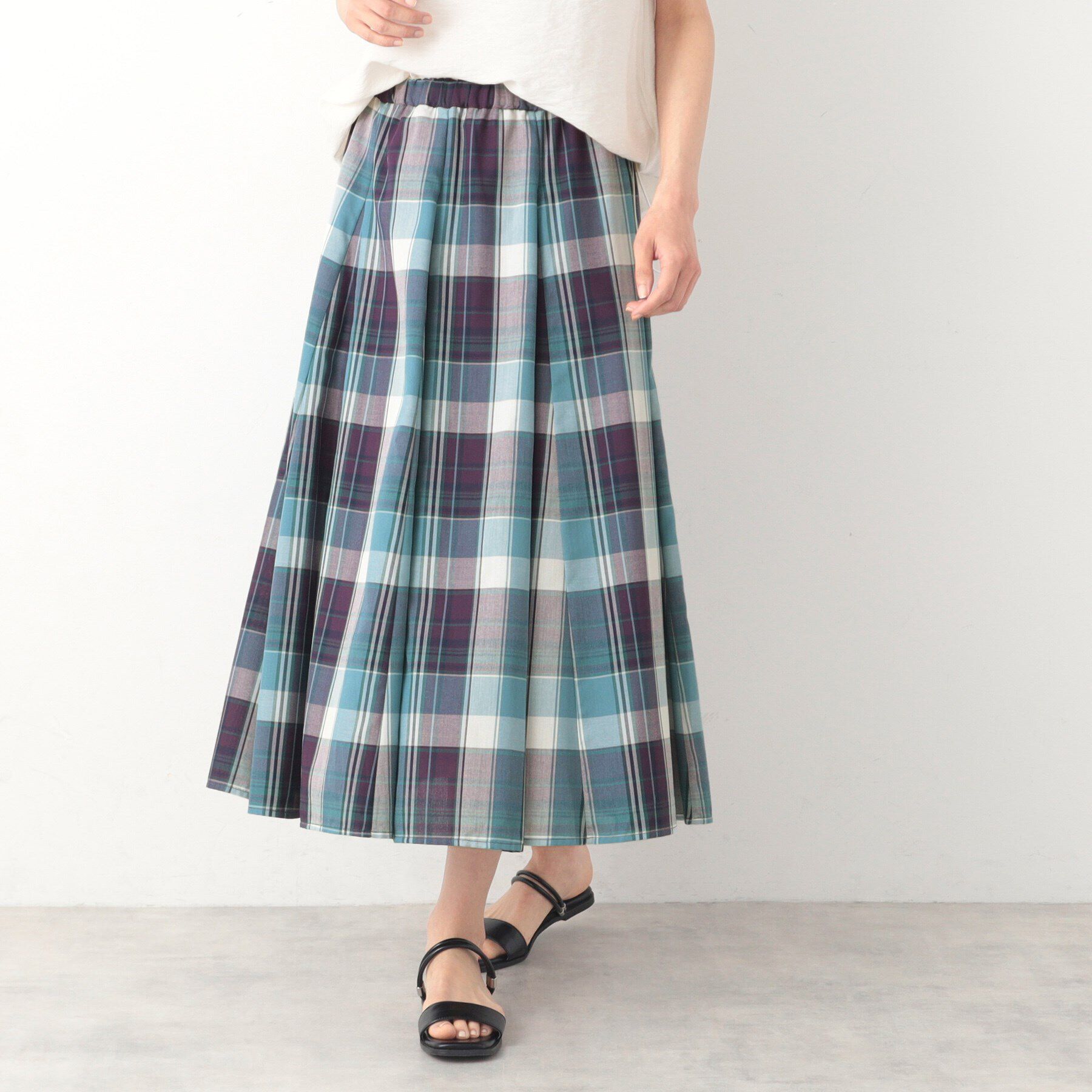 Dessin「【洗える・ウエストゴム】映えチェック/ストライプスカート（XS～L）」|スカート|パープル(283)