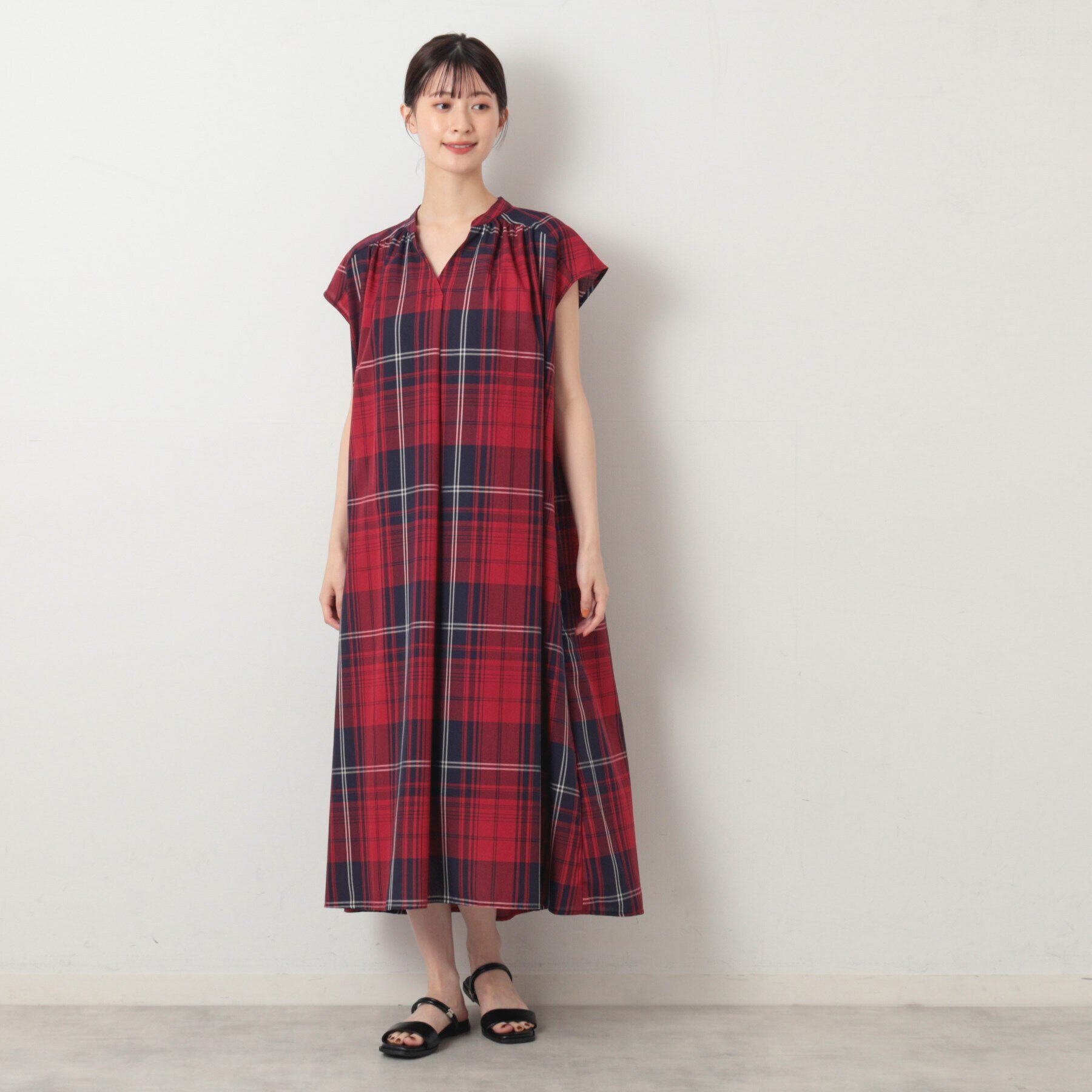 Dessin「【洗える】チェック柄フレンチスリーブワンピース」|ワンピース|