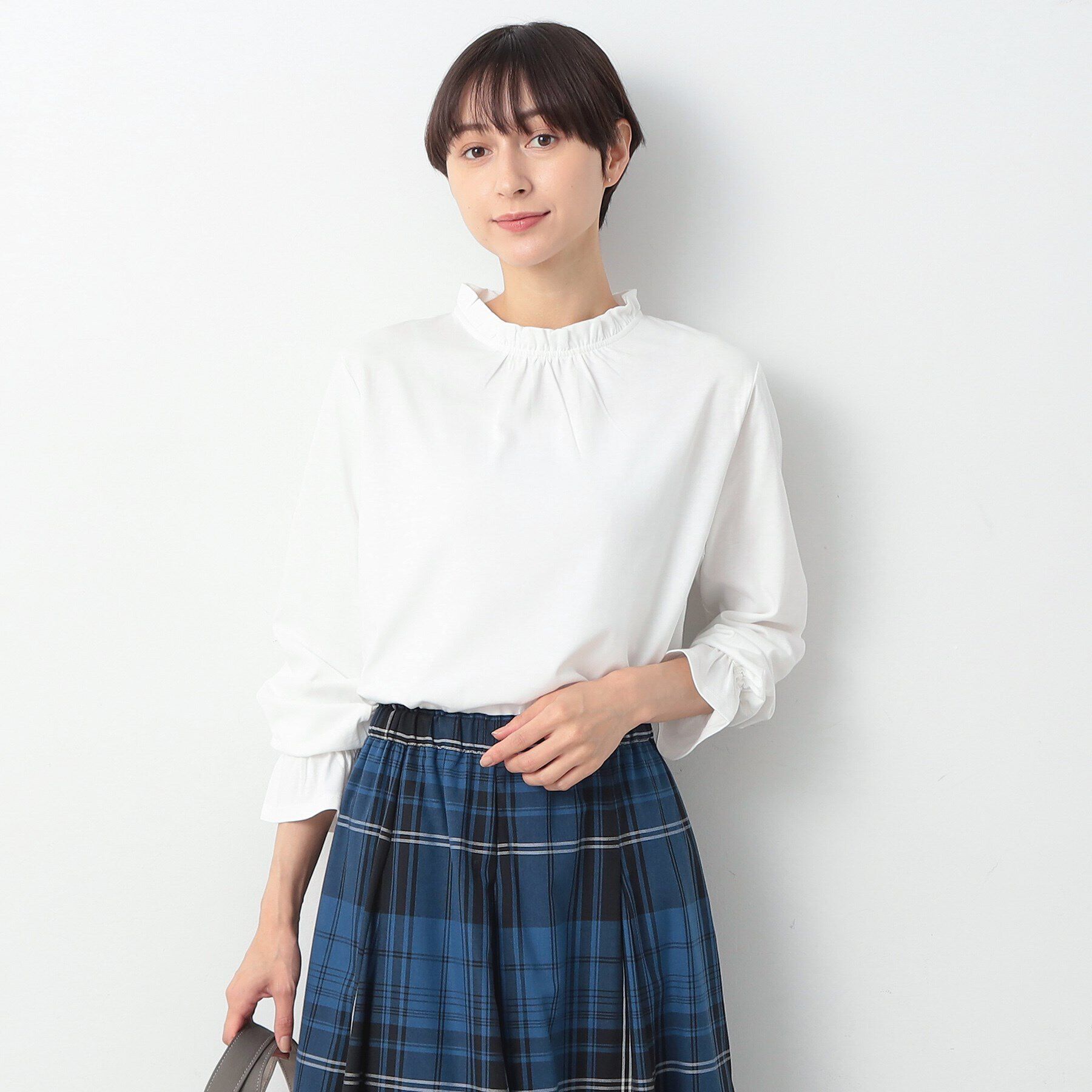 Dessin「【洗える】ネックフリルロングスリーブTシャツ（XS～L）」|Tシャツ・カットソー|ホワイト(002)