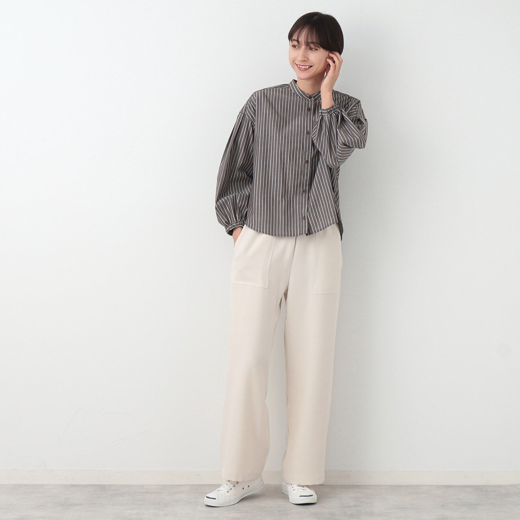 Dessin「【洗える】バルーンスリーブバンドカラーシャツ（XS～L）」|シャツ・ブラウス|