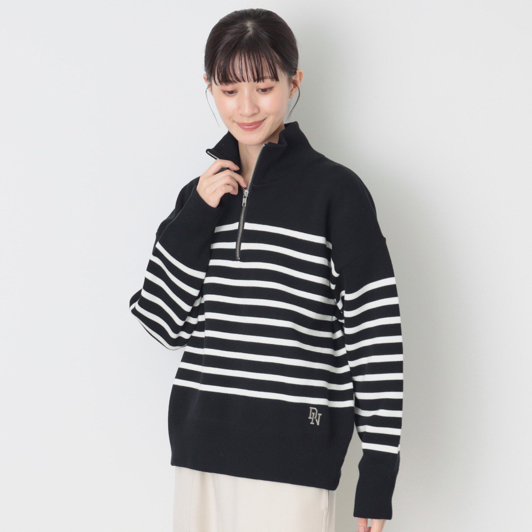 Dessin「【ユニセックス・洗える】ハーフジップボーダーニット」|ニット・セーター|
