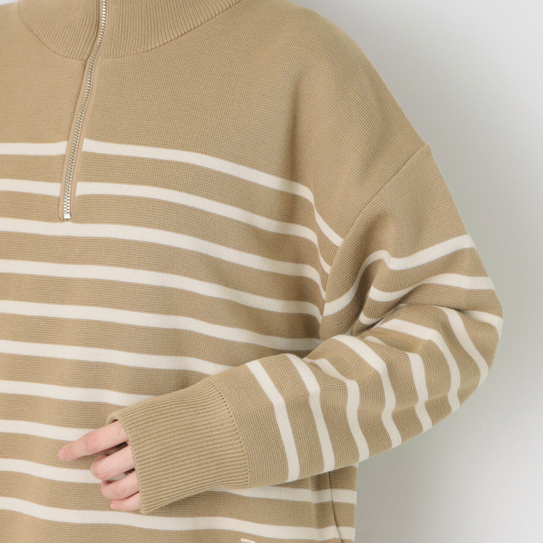 Dessin「【ユニセックス・洗える】ハーフジップボーダーニット」|ニット・セーター|