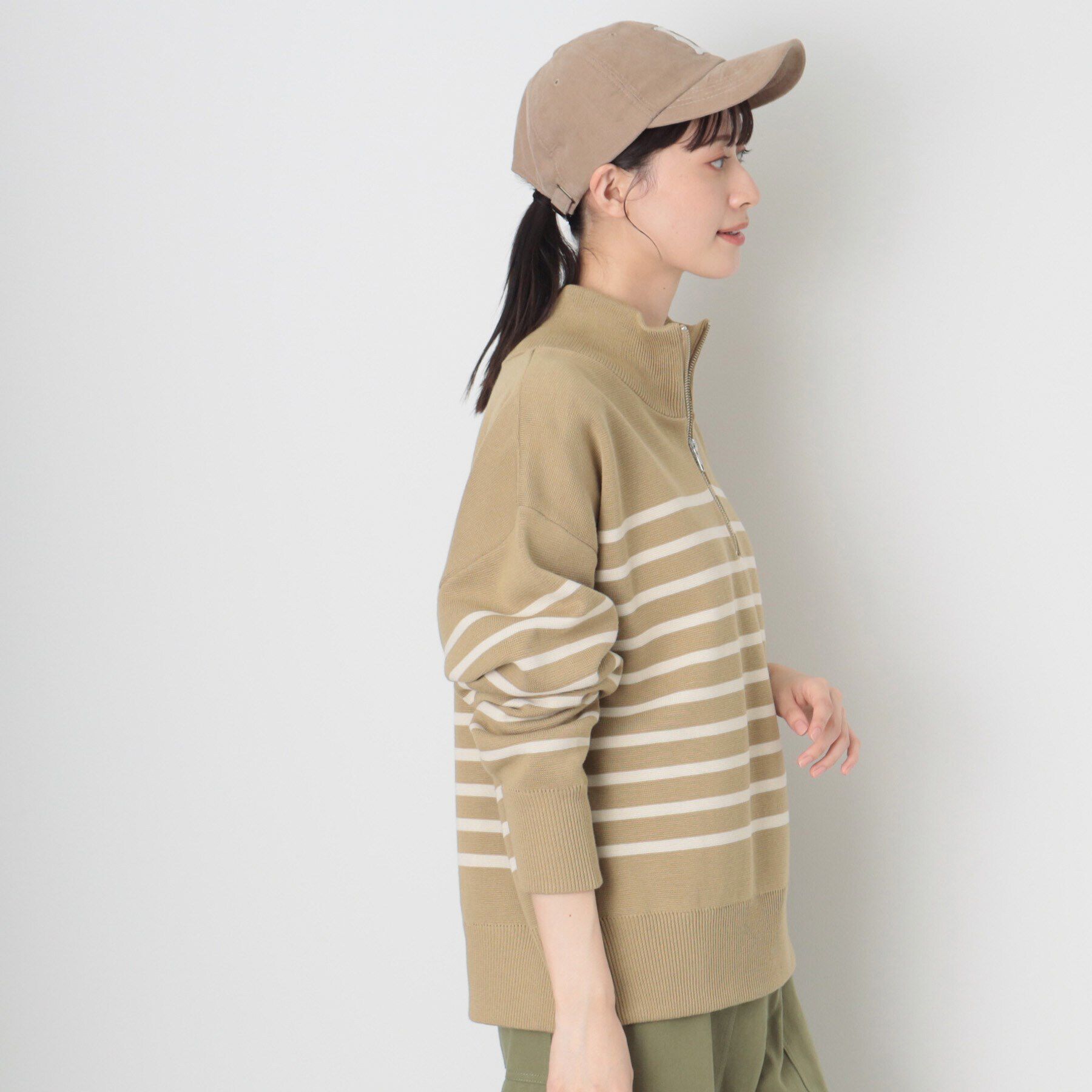 Dessin「【ユニセックス・洗える】ハーフジップボーダーニット」|ニット・セーター|