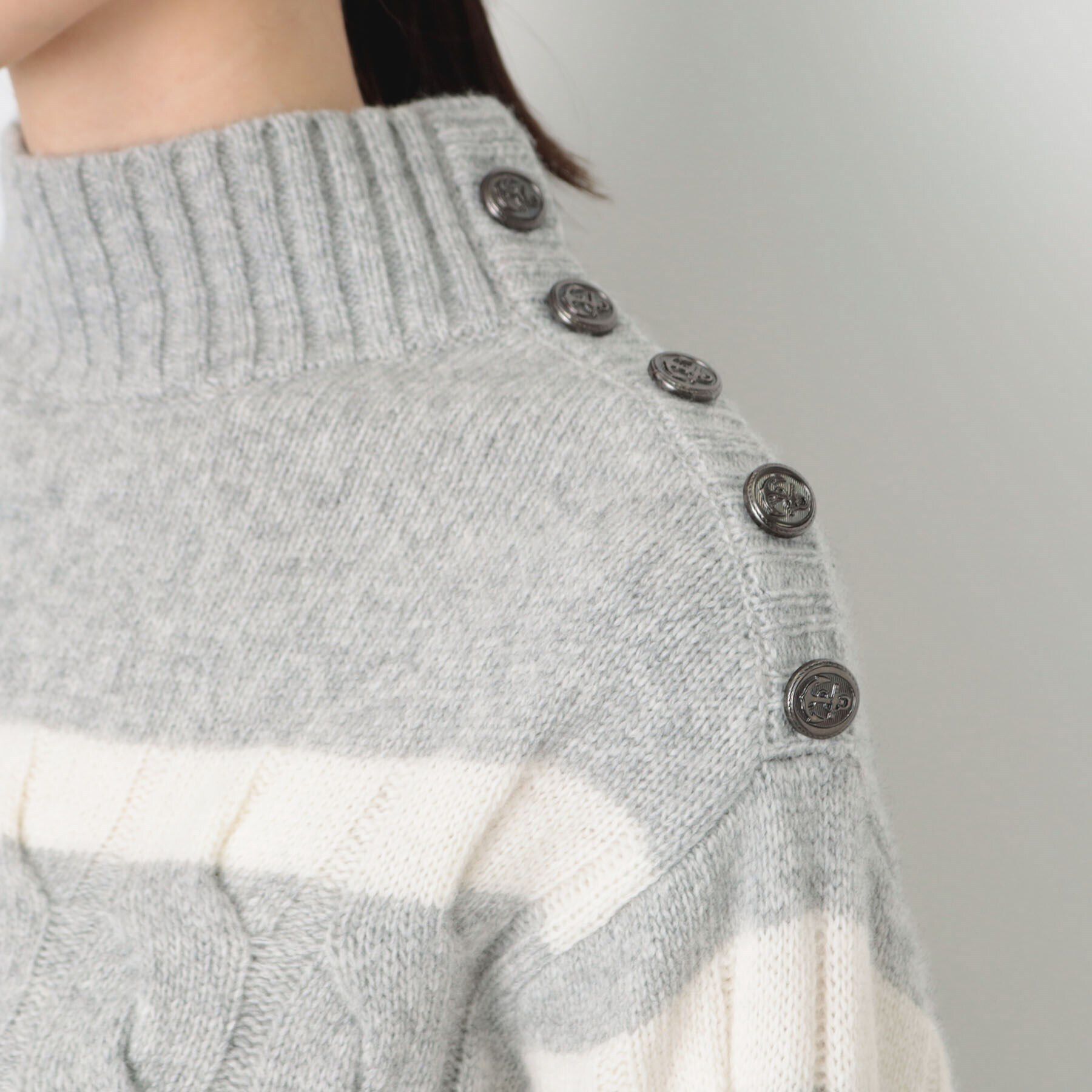 Dessin「【ハミルトンラムズウール・洗える】ケーブルボーダーニット（XS～L）」|ニット・セーター|