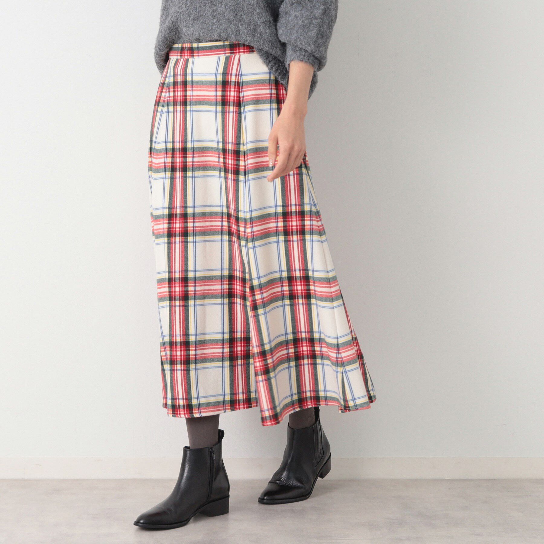 Dessin「【洗える】起毛チェック柄切替フレアースカート（XS～L）」|スカート|