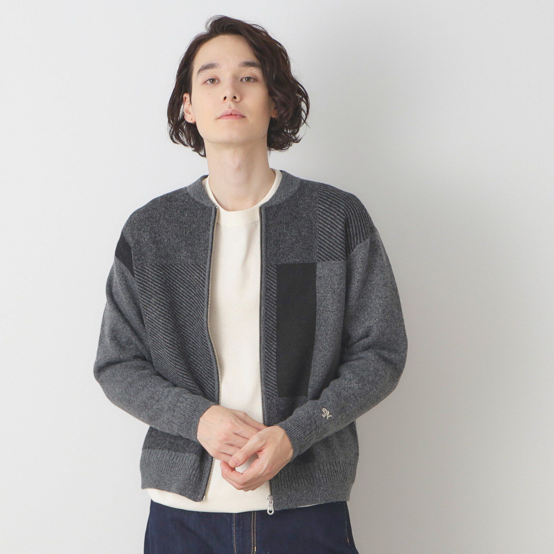 Dessin「ブロッキングジップカーディガン」|カーディガン|チャコールグレー(0
