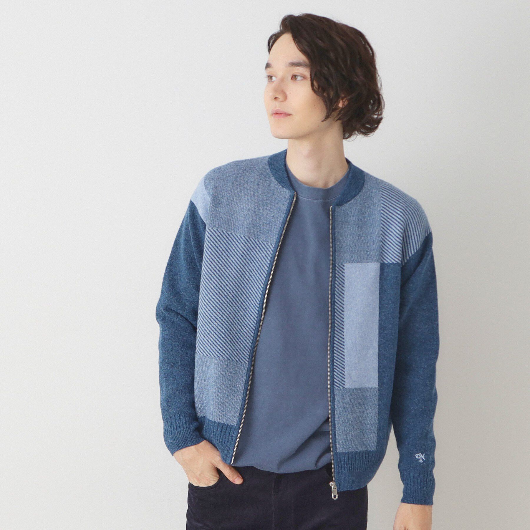 Dessin「ブロッキングジップカーディガン」|カーディガン|ブルー(092)