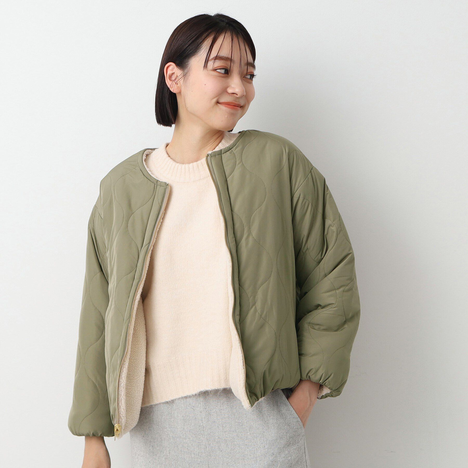 Dessin「【リバーシブル】ボア&times;キルトブルゾン」|テーラードジャケット|