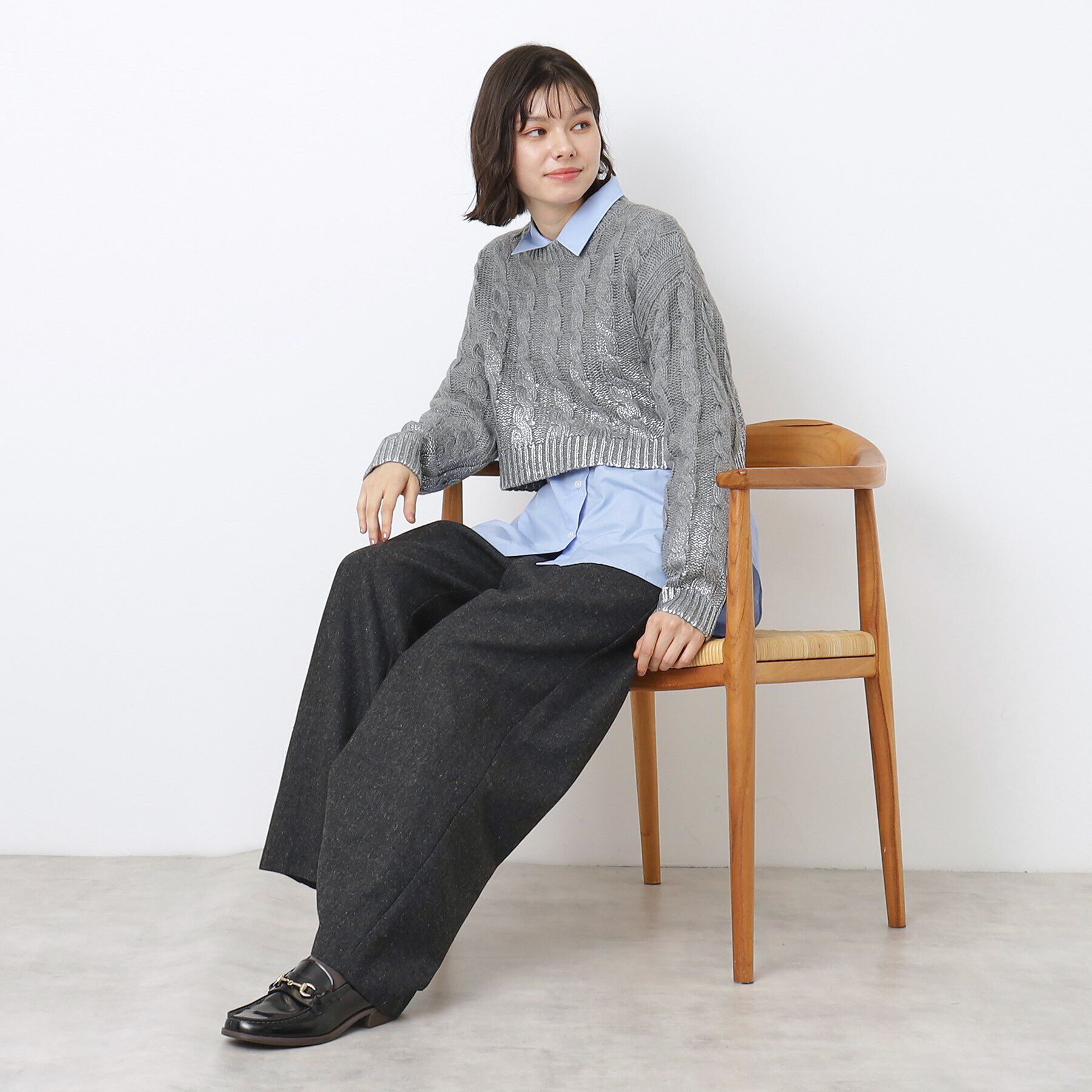 Dessin「【洗える】ショート丈箔プリントケーブルニット」|ニット・セーター|