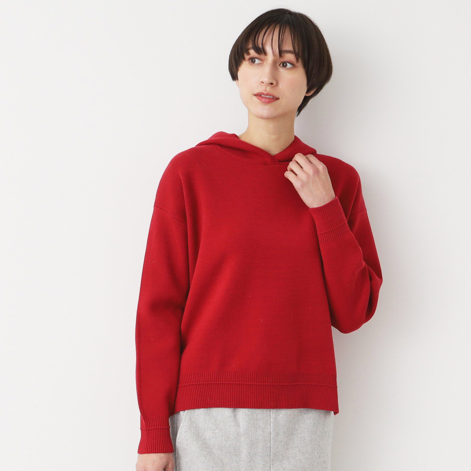 Dessin「【洗える・4サイズ展開】ちょうどいいパーカ（クロップド丈）」|パーカー|レッド(063)