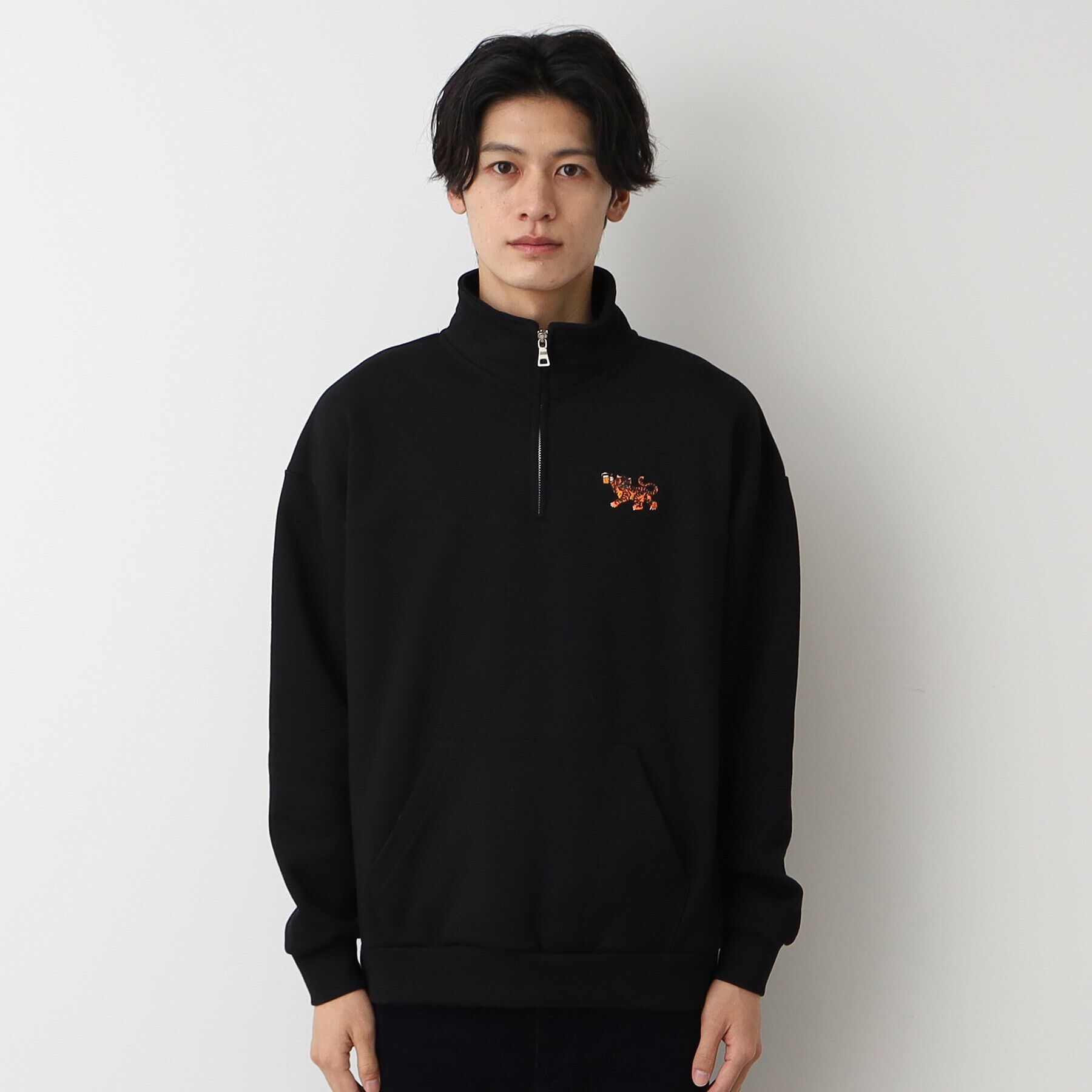 Dessin「【洗える】トラ柄刺繍ハーフジップスウェット」|パーカー|