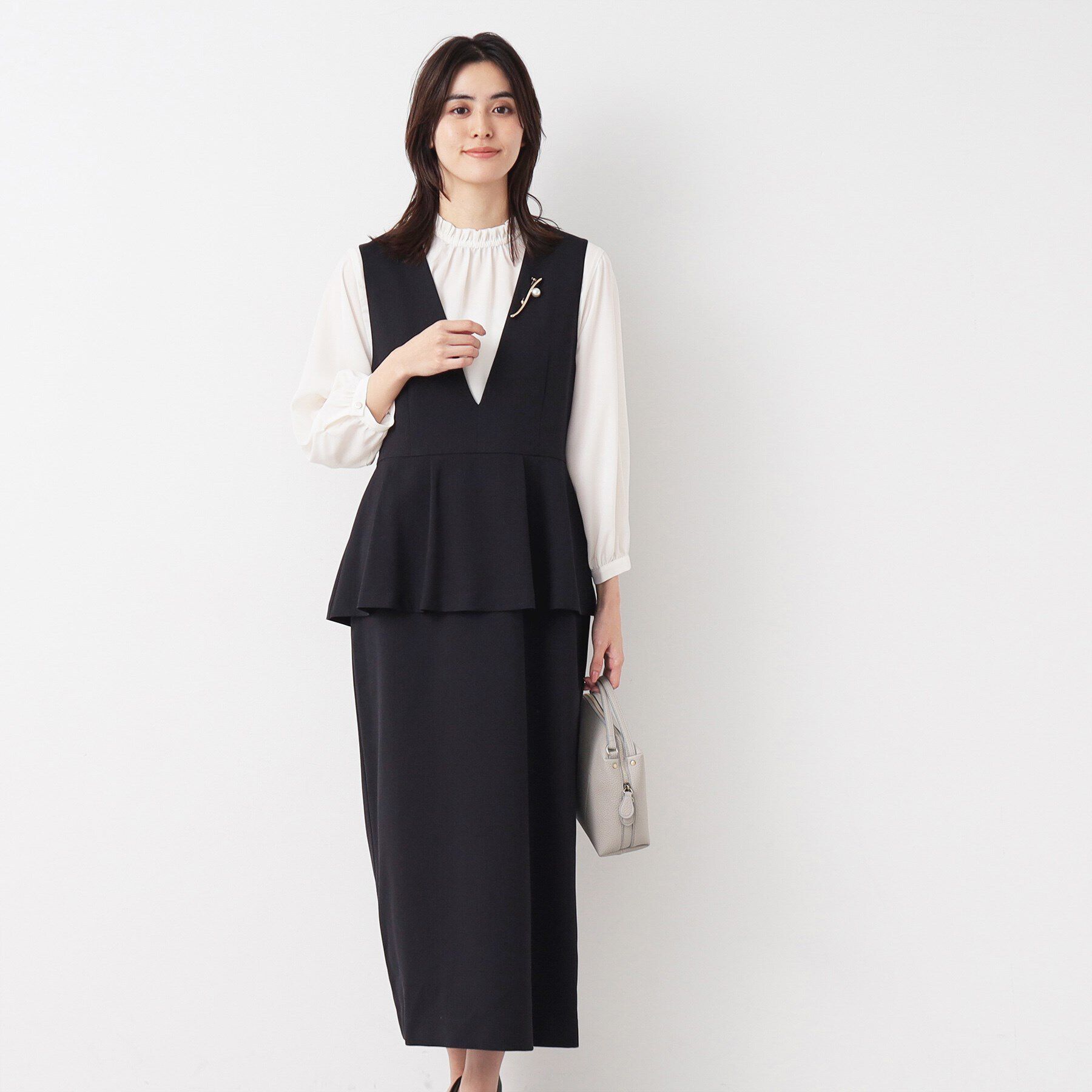 Dessin「【入卒/セレモニー/洗える】ペプラムジャンパースカート」|ワンピース|ネイビー(094)