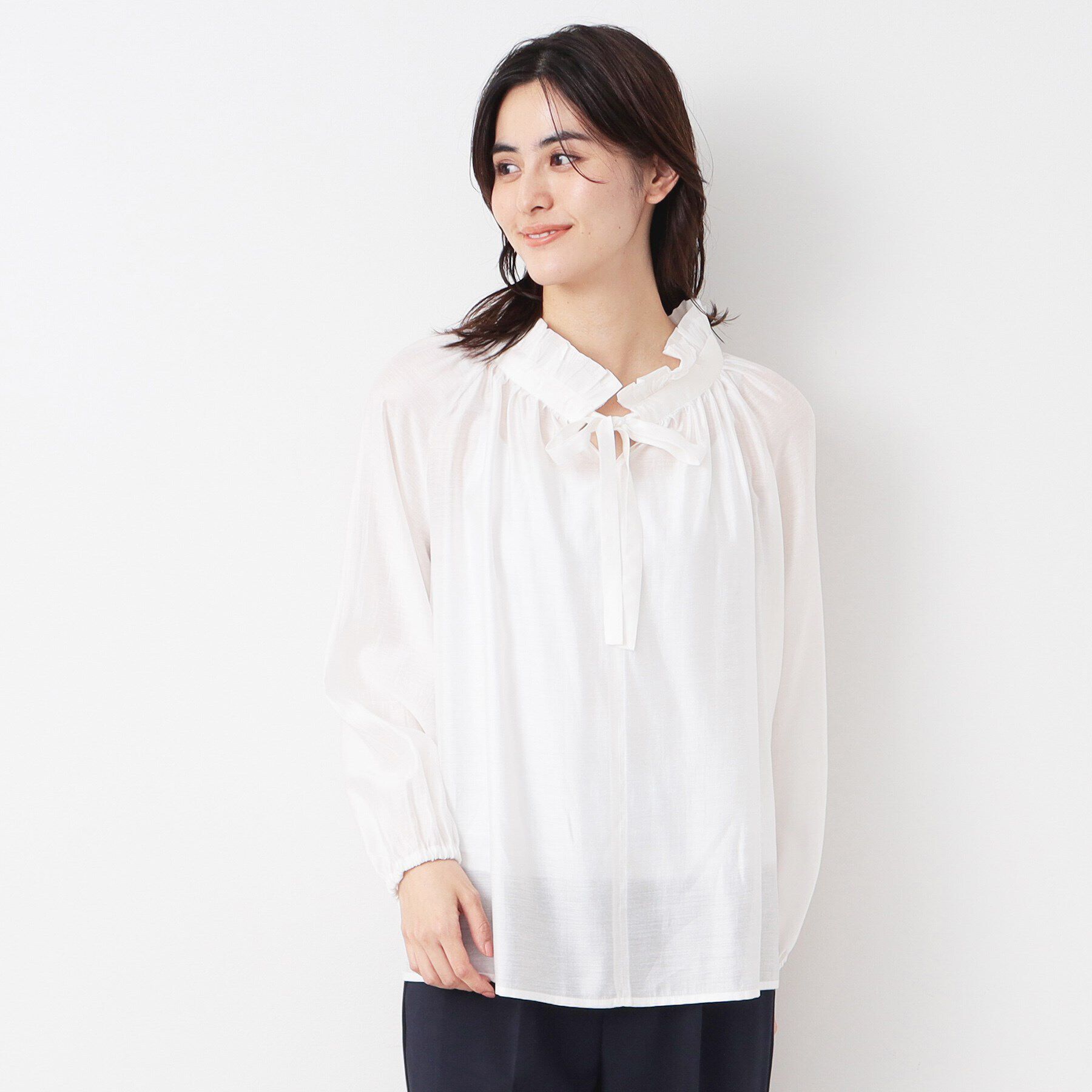 Dessin「【入卒/セレモニー/洗える】フリルリボンチュールブラウス」|シャツ・ブラウス|