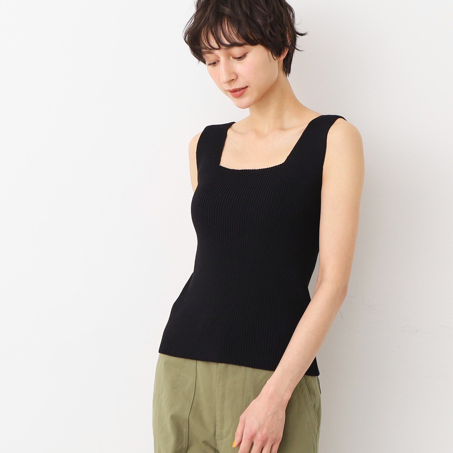 Dessin「【洗える】ニットリブタンクトップ」|キャミソール|ブラック(019)