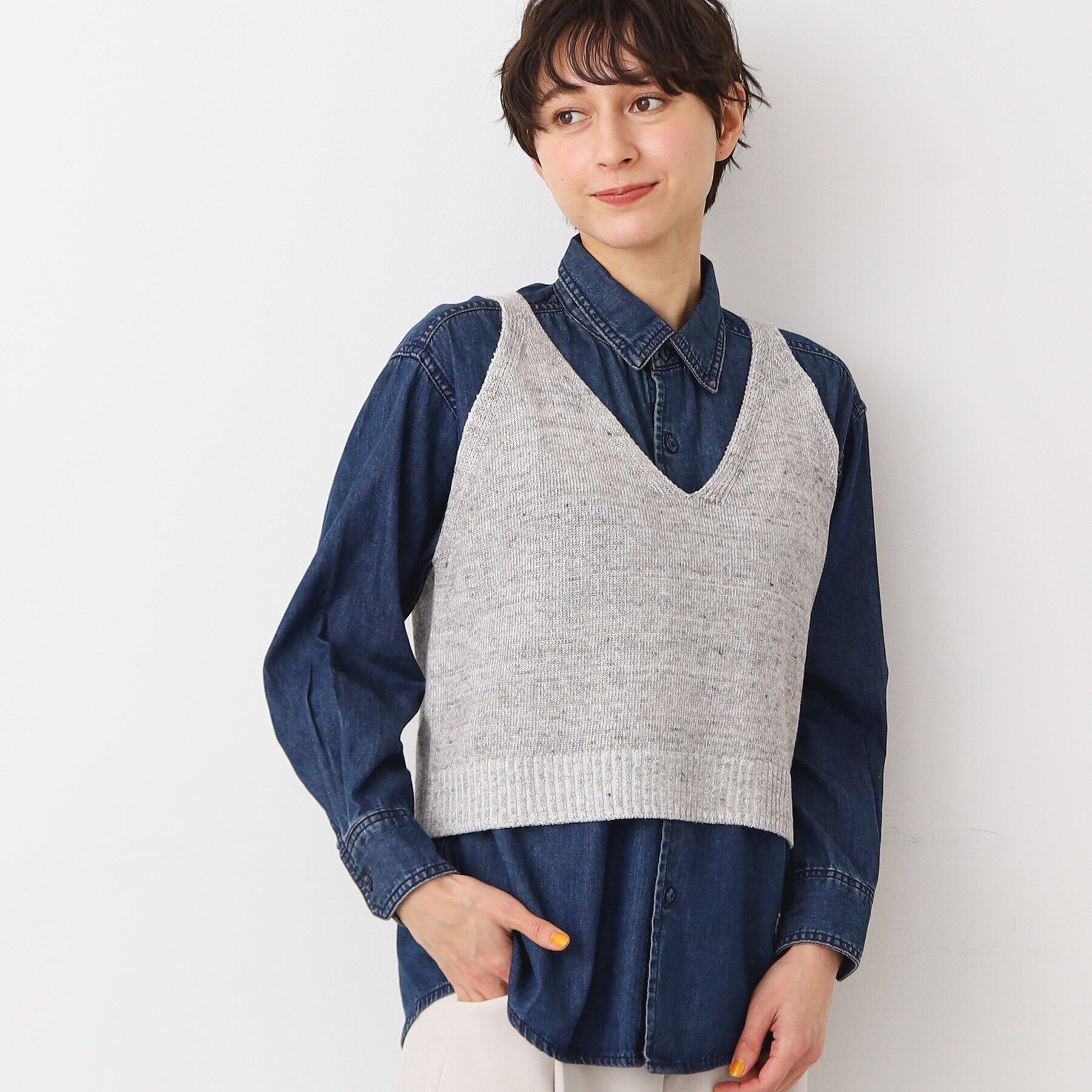 Dessin「【洗える】リネンニットキャミソール」|ベスト・ジレ|ライトグレー(011