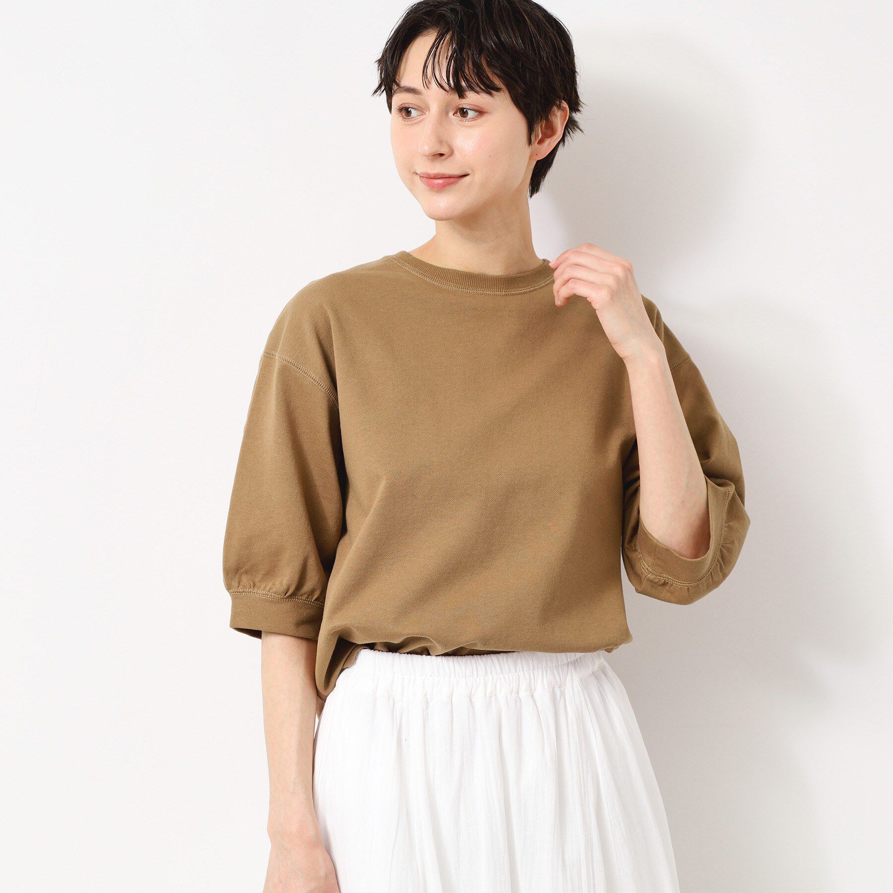 Dessin「【360度可愛い・洗える】バックヘンリーカットソー（5分袖/XS～L）」|Tシャツ・カットソー|