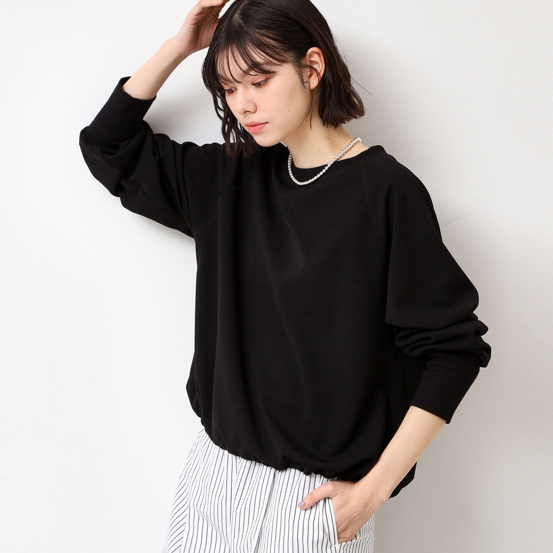 Dessin「【セットアップ可能・洗える】ジョーゼットドロスト付きブラウス」|Tシャツ・カットソー|ブラック(019)