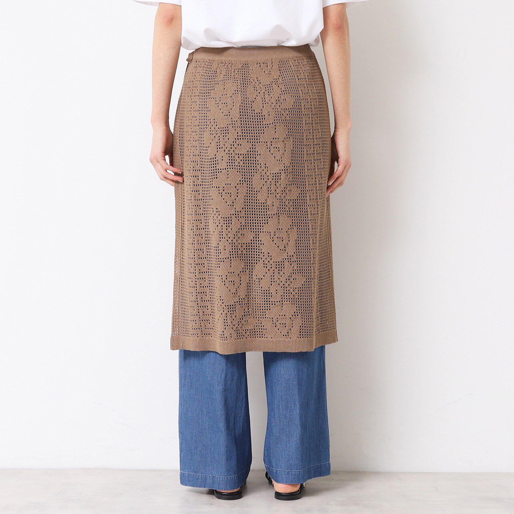 Dessin「【洗える】フラワー柄ニット巻き風スカート」|スカート|