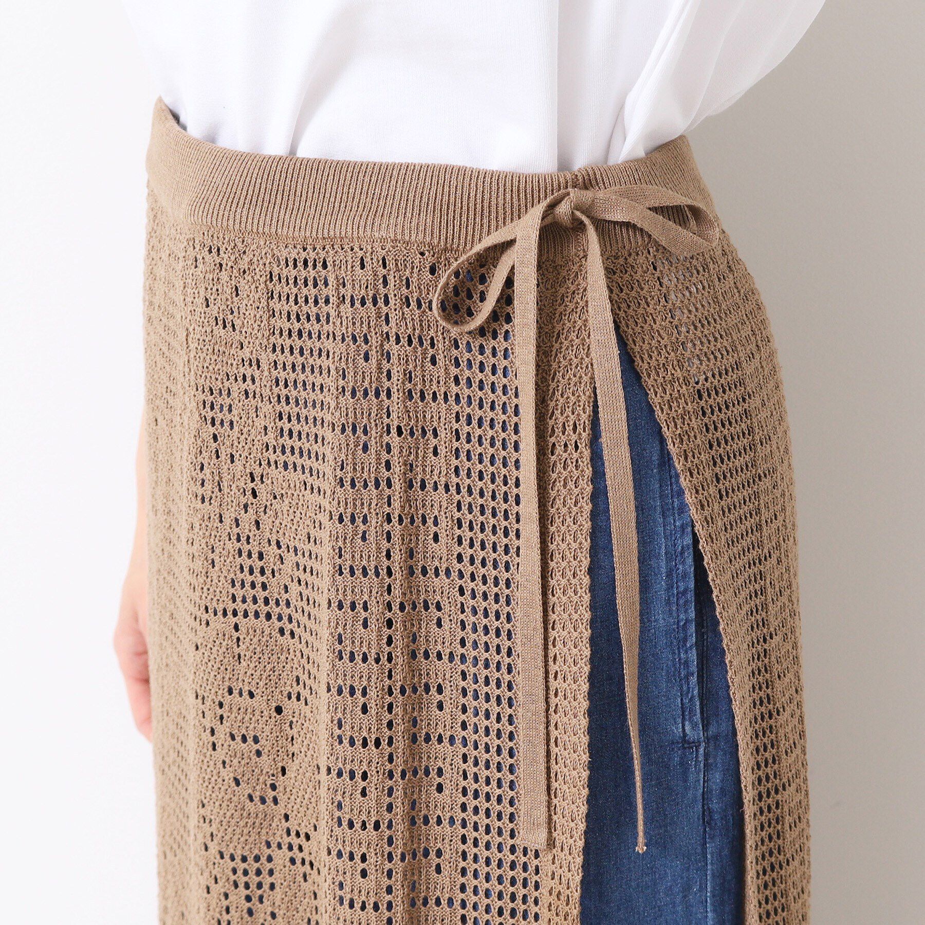 Dessin「【洗える】フラワー柄ニット巻き風スカート」|スカート|