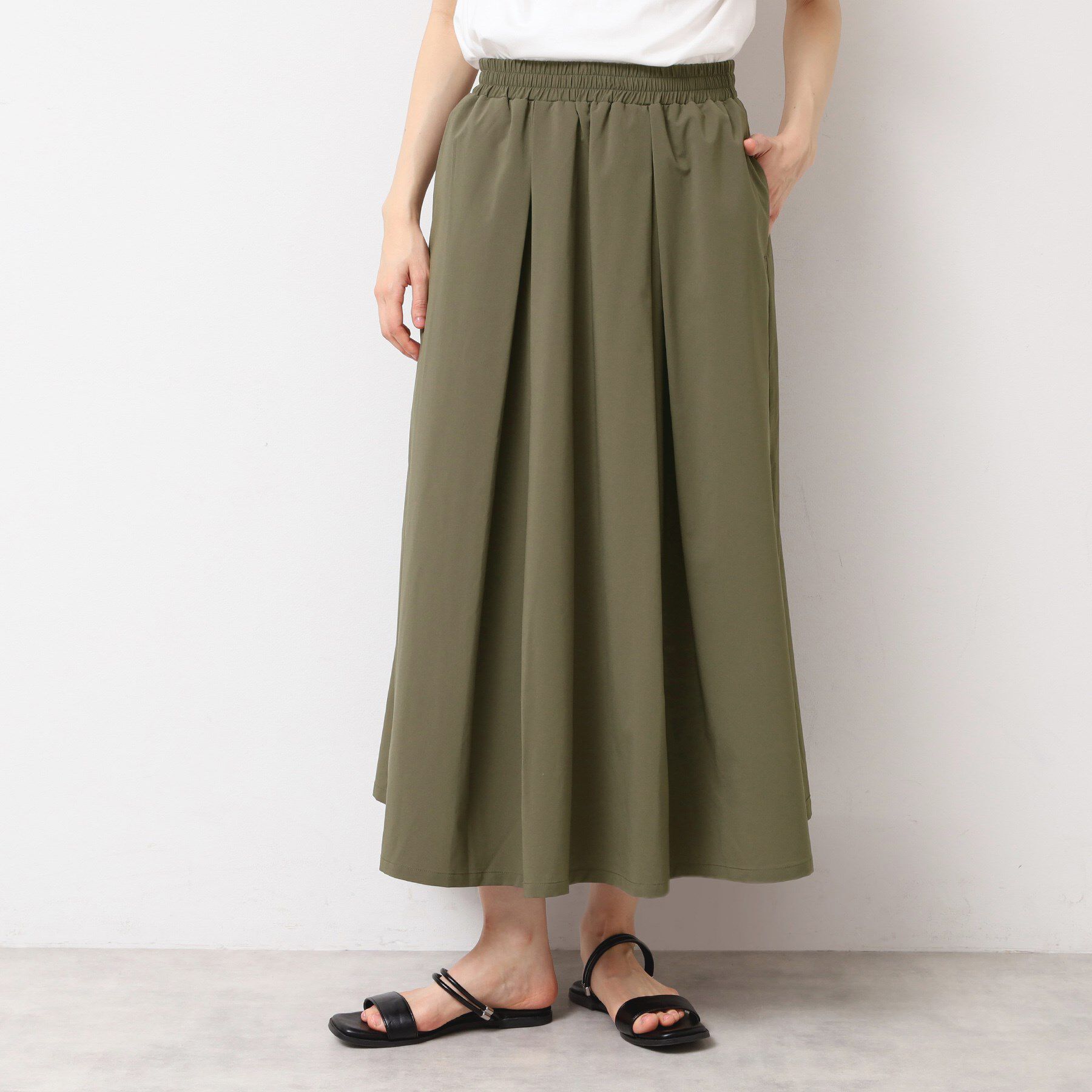 Dessin「【撥水・セットアップ可能・ウエストゴム】フレアースカート」|スカート|カーキ(027)