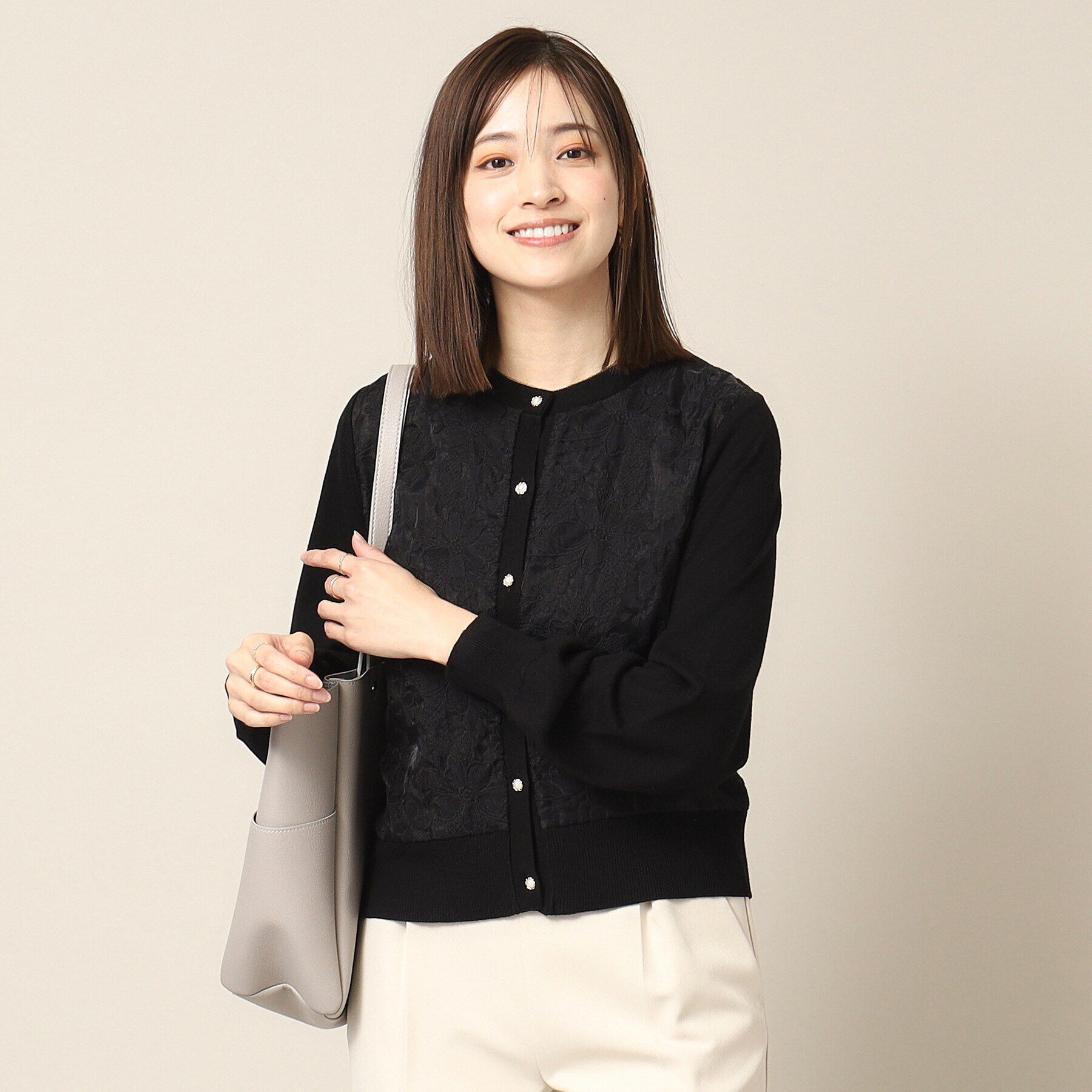 ITS&rsquo;DEMO「【通勤／手洗い可】レースニットカーディガン」|カーディガン|ブラック(019)