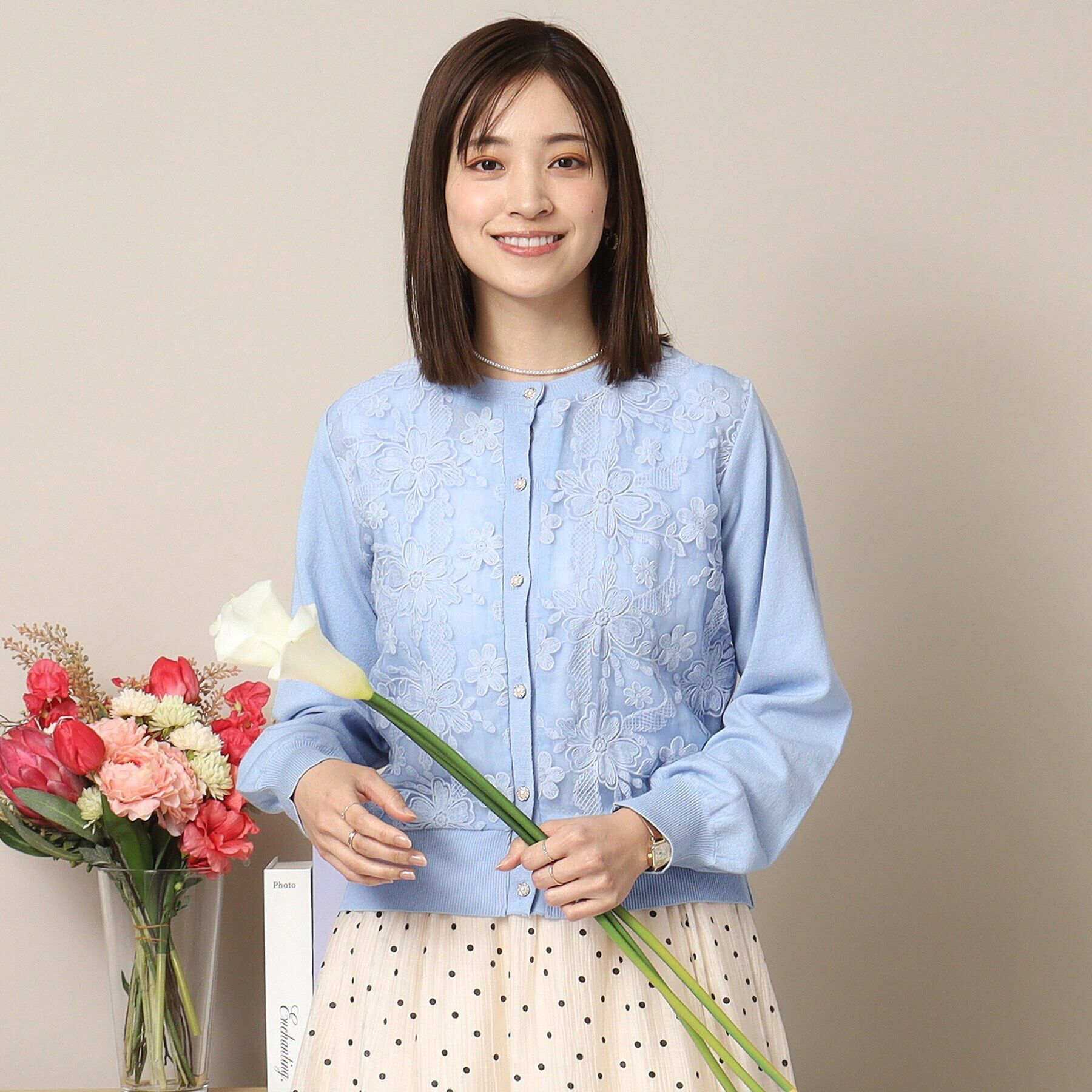 ITS&rsquo;DEMO「【通勤／手洗い可】レースニットカーディガン」|カーディガン|サックスブルー(09