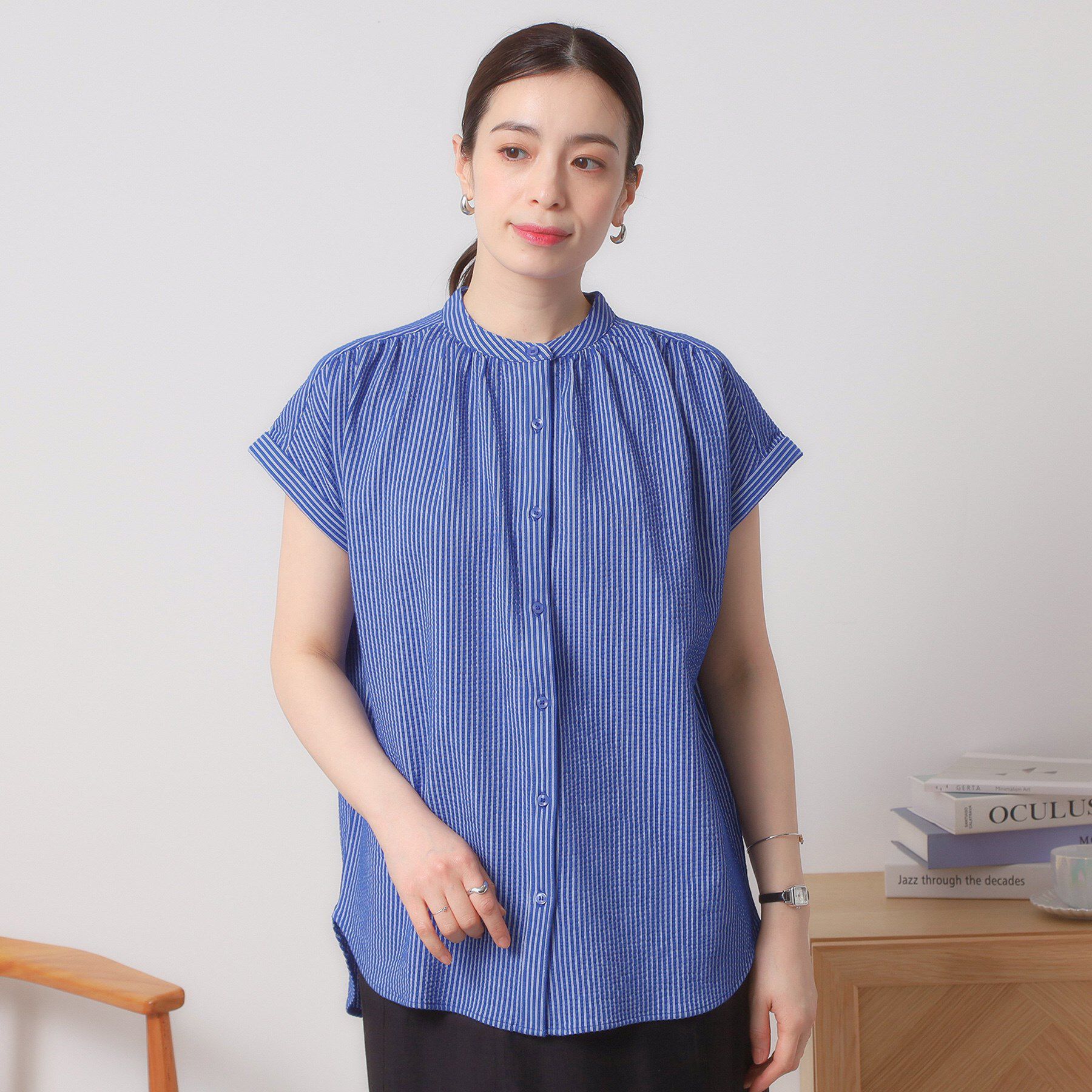 ITS&rsquo;DEMO「【洗濯機OK／洗濯後しわになりにくい】カットサッカー前開きプルオーバー」|シャツ・ブラウス|