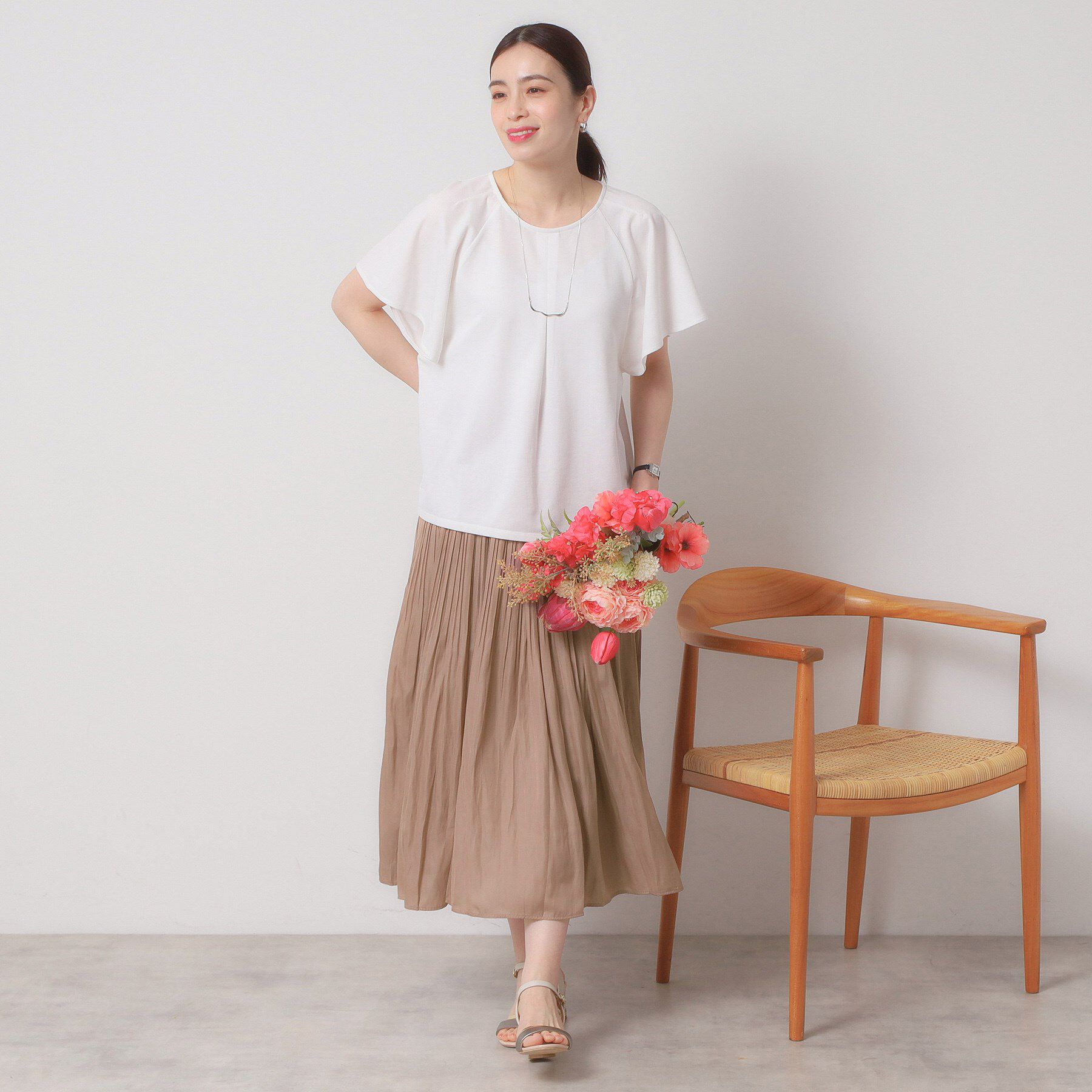 ITS&rsquo;DEMO「【手洗い可／ウエストゴム】サテンプリーツスカート」|スカート|