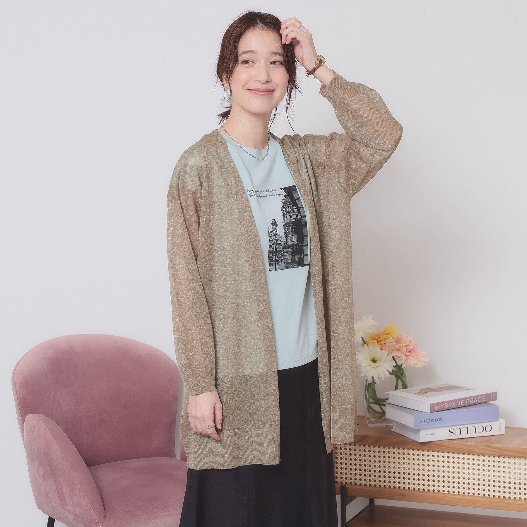 ITS&rsquo;DEMO「【定番人気／手洗い可】ラメ着流しカーデ」|カーディガン|モカブラウン(042