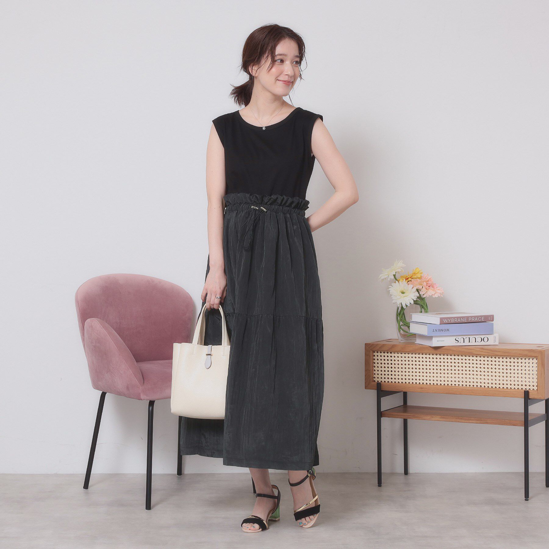 ITS&rsquo;DEMO「【ウエストゴム／洗濯機OK】異素材コンビワンピース」|ワンピース|