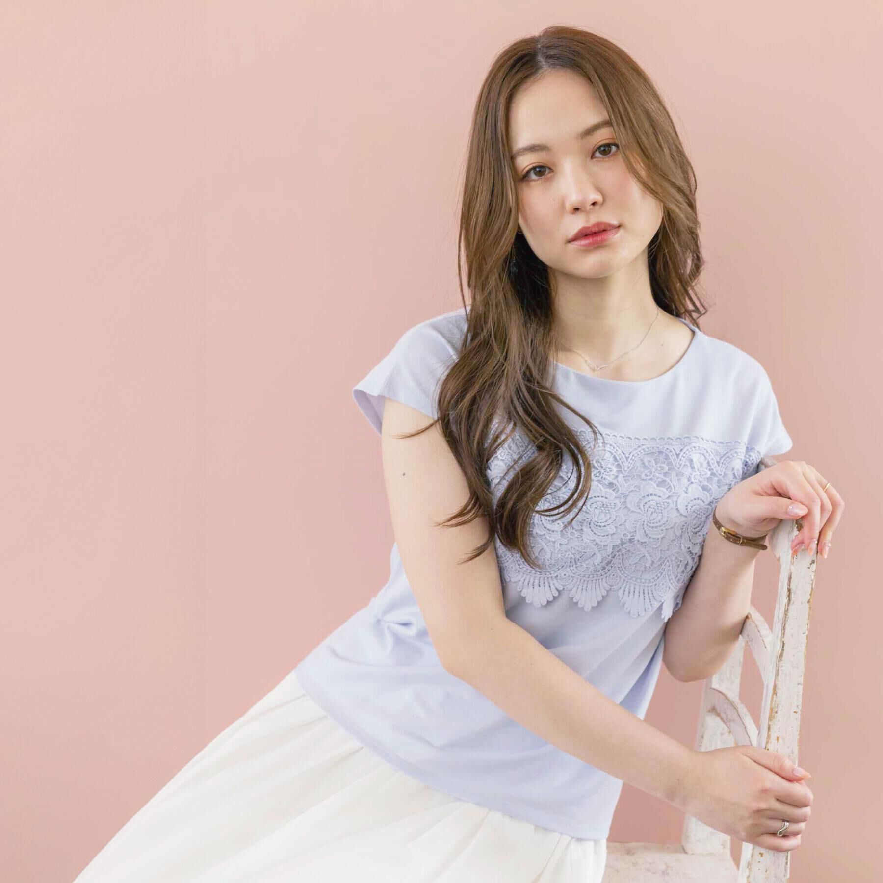 ITS&rsquo;DEMO「【吸水速乾／手洗い可／洗濯後しわになりにくい】カットミラノフロントレーストップス」|Tシャツ・カットソー|