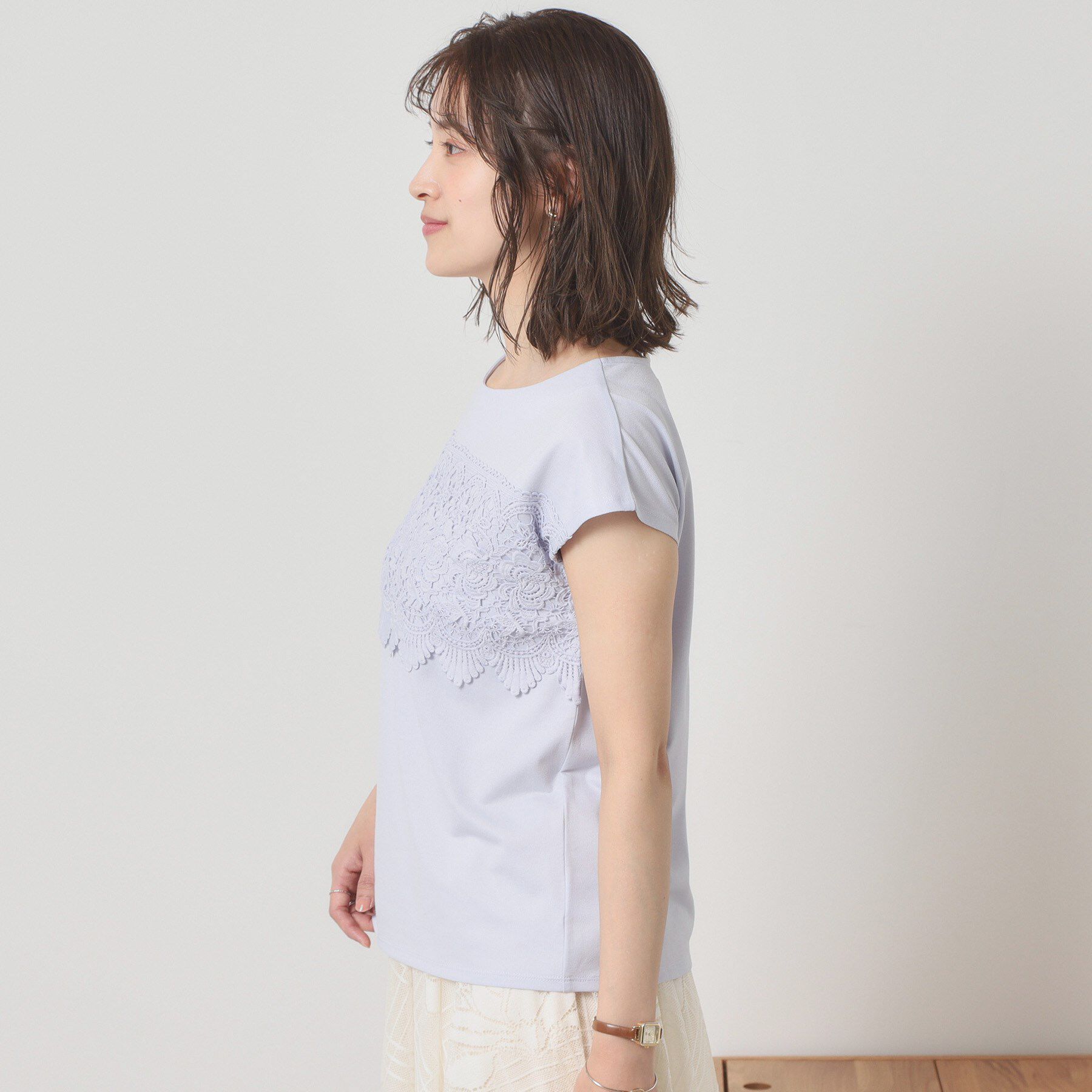 ITS&rsquo;DEMO「【吸水速乾／手洗い可／洗濯後しわになりにくい】カットミラノフロントレーストップス」|Tシャツ・カットソー|