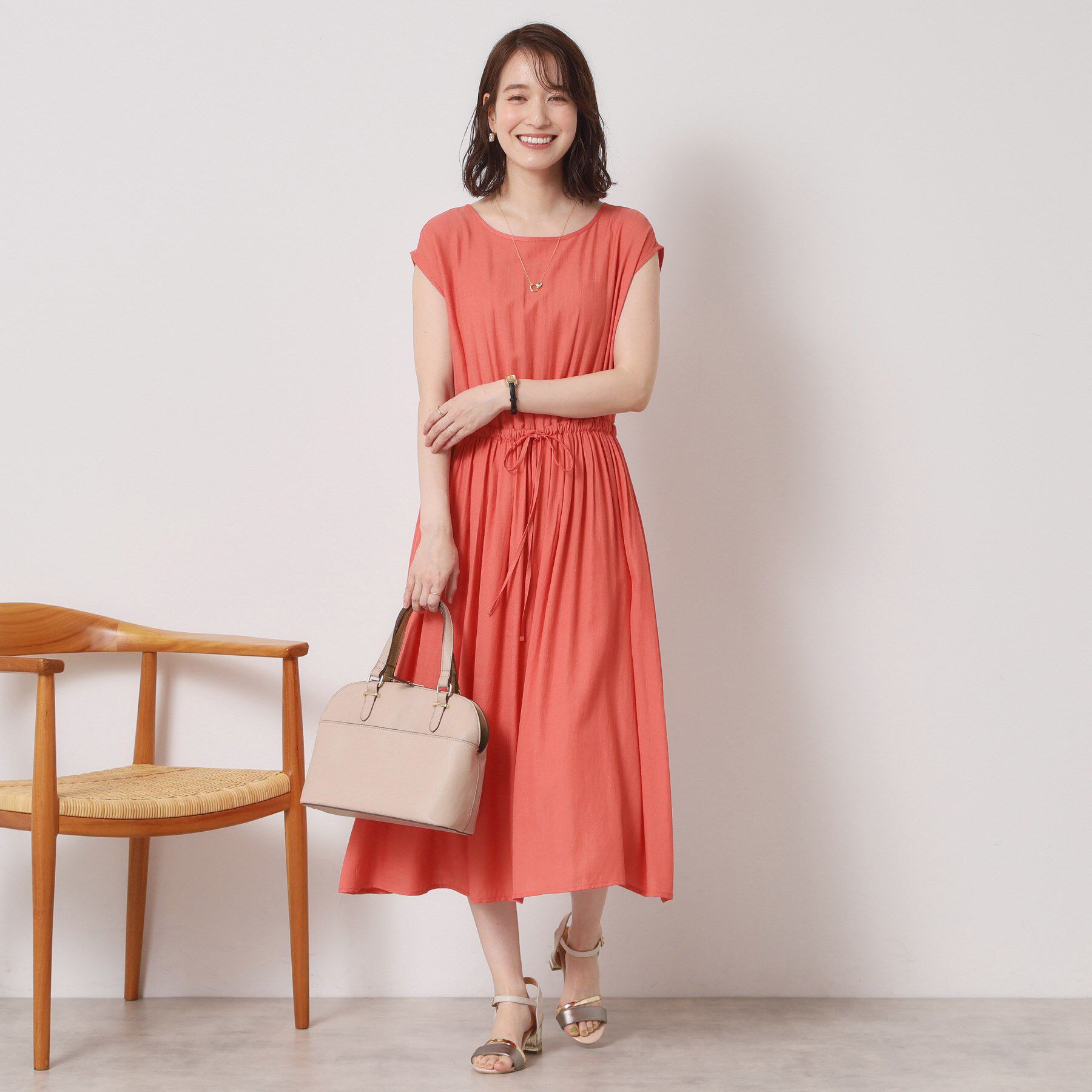 ITS&rsquo;DEMO「【さらりタッチ／手洗い可】強撚スラブブラウジングワンピース」|ワンピース|