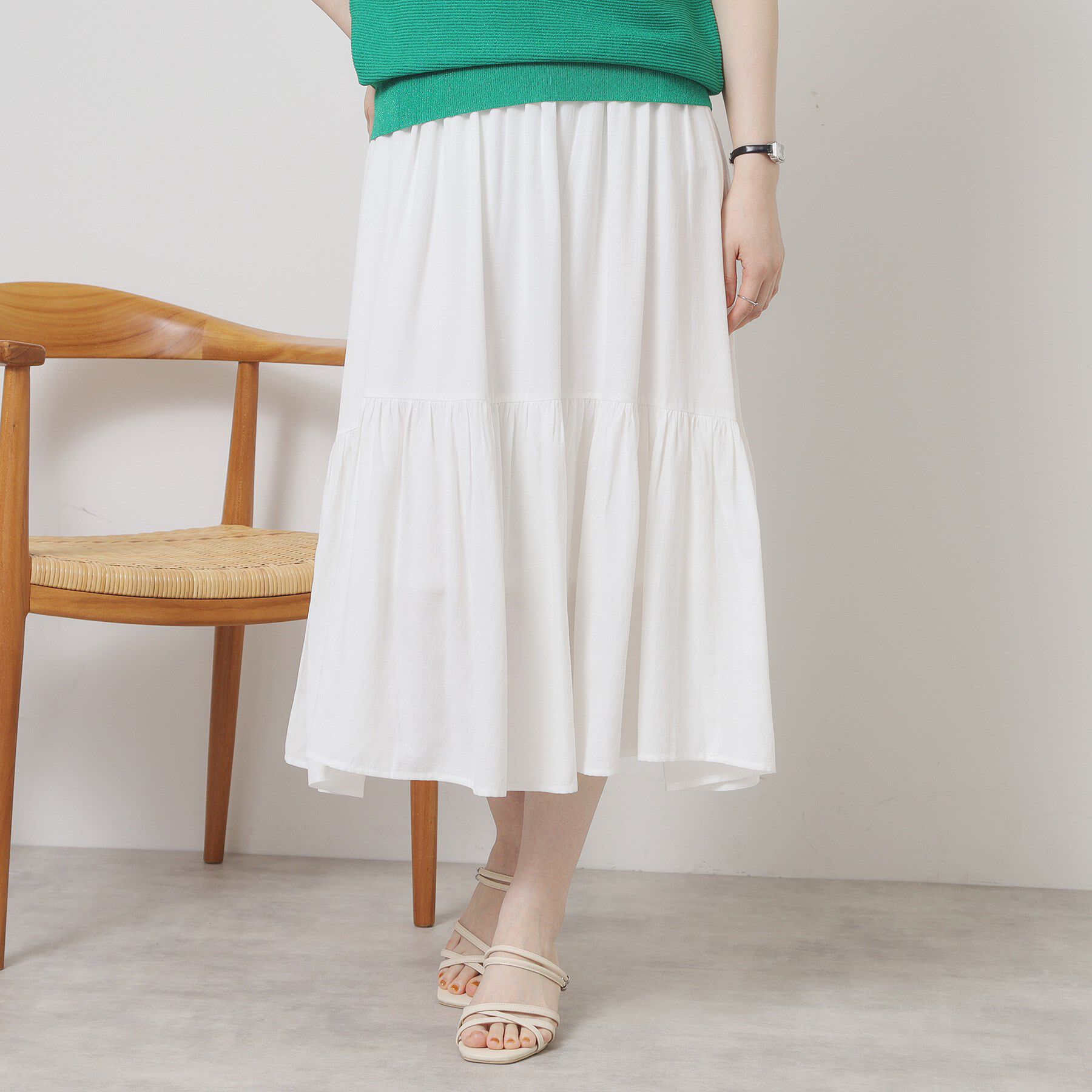 ITS&rsquo;DEMO「【ウエストゴム／手洗い可】強撚スラブスカート」|スカート|オフホワイト(003