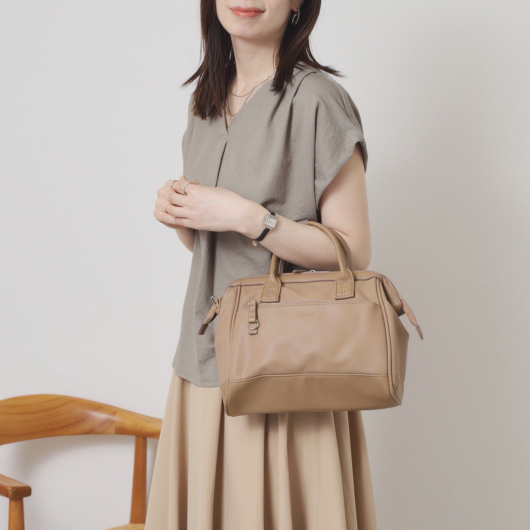 ITS&rsquo;DEMO「＜anello＞合皮口金2WAYショルダー」|ショルダー・メッセンジャー|ベージュ(052)