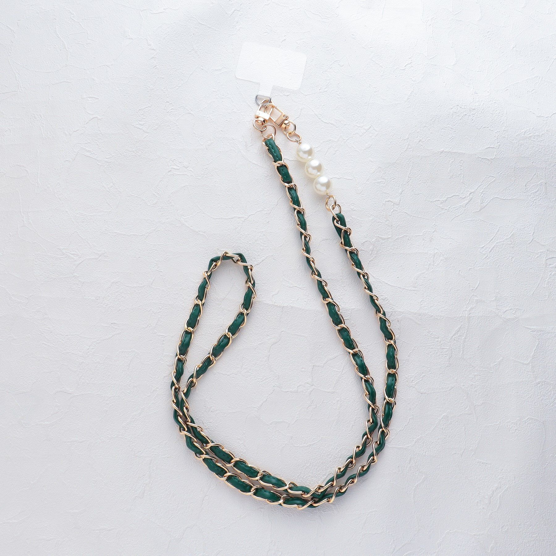 Grandedge「パール調レザーチェーンスマホショルダー」|ストラップ|グリーン(022)