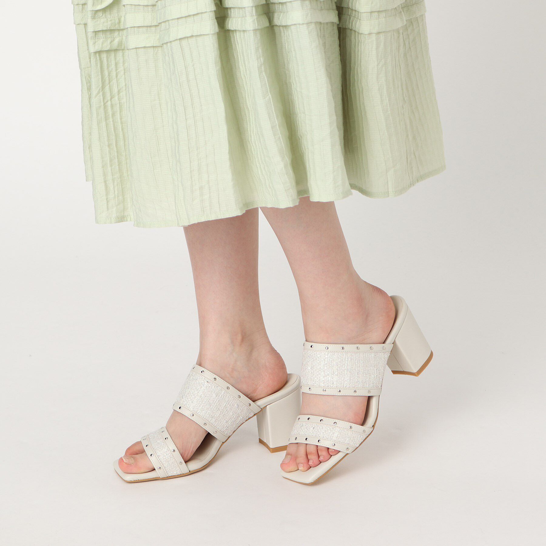 ESPERANZA「ツイードカシメスタッズミュールサンダル」|サンダル|