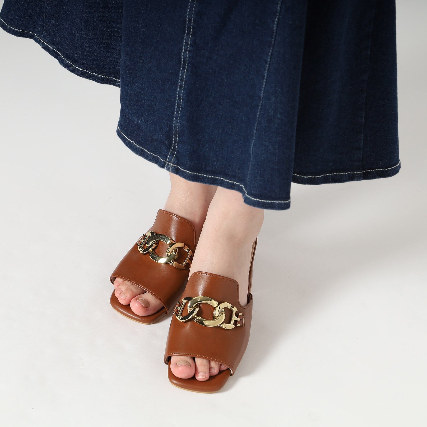 ESPERANZA「チェーン付きブロックヒールミュールサンダル」|サンダル|