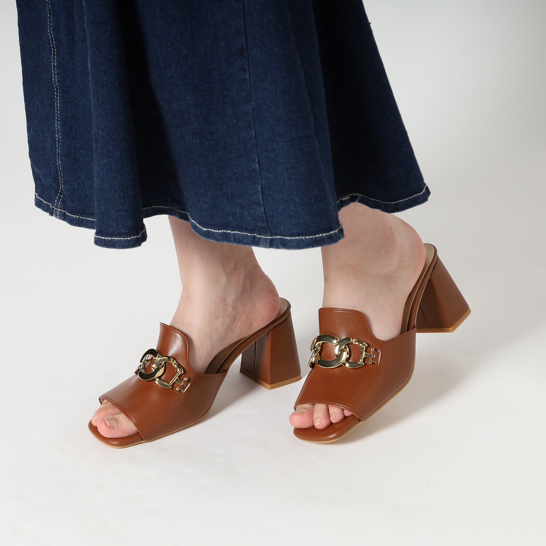 ESPERANZA「チェーン付きブロックヒールミュールサンダル」|サンダル|