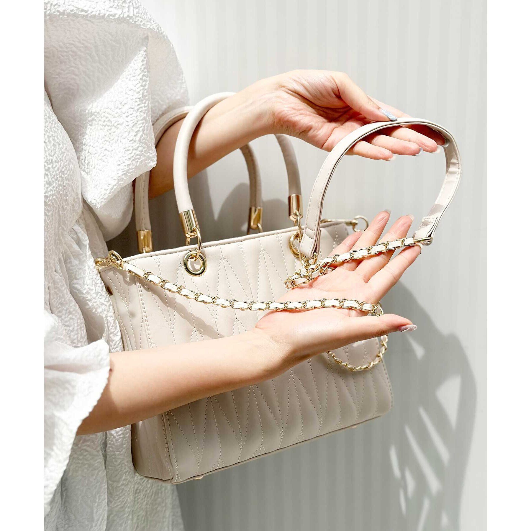 Ober Tashe「チャーム付きキルティング2WAYバッグ」|ハンドバッグ|