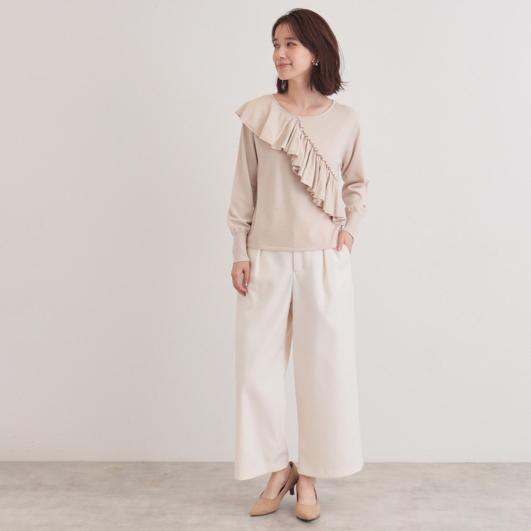 SunaUna「【6色展開／大人フェミニン】アシメフリルニット」|ニット・セーター|