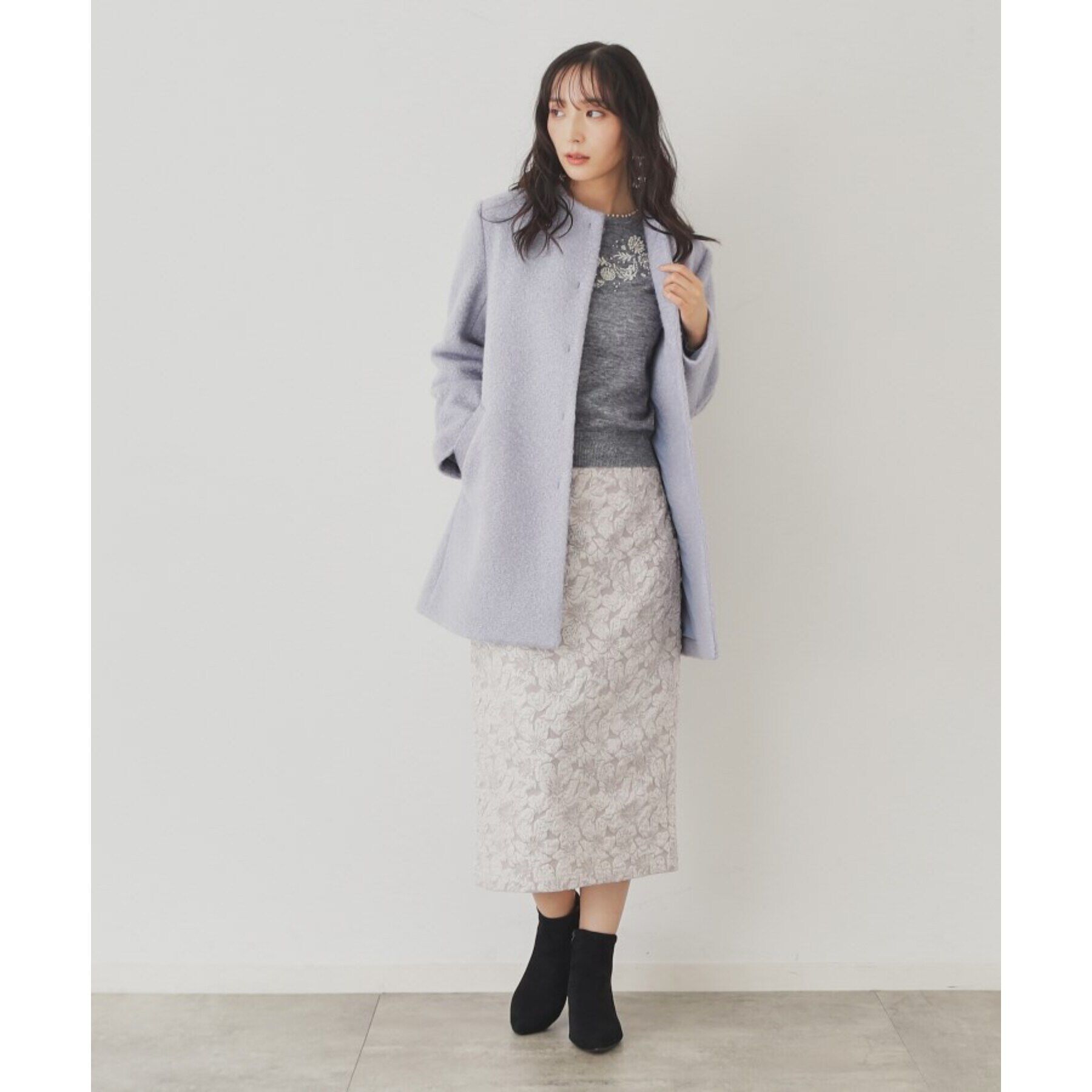 SunaUna「【S～Lサイズ展開/レース付ポケット】ボトルネックコート」|ノーカラーコート|