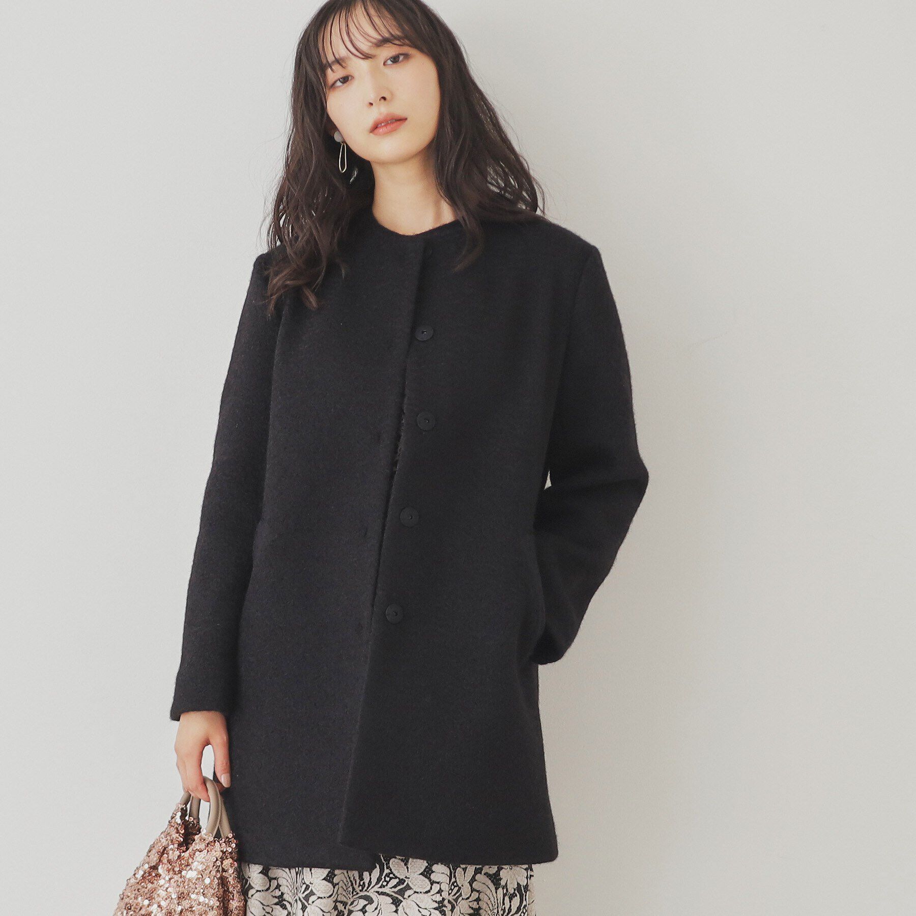 SunaUna「【S～Lサイズ展開/レース付ポケット】ボトルネックコート」|ノーカラーコート|