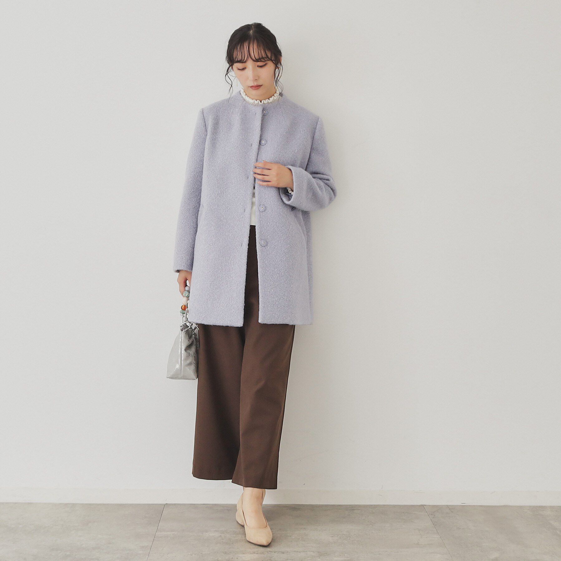 SunaUna「【S～Lサイズ展開/レース付ポケット】ボトルネックコート」|ノーカラーコート|