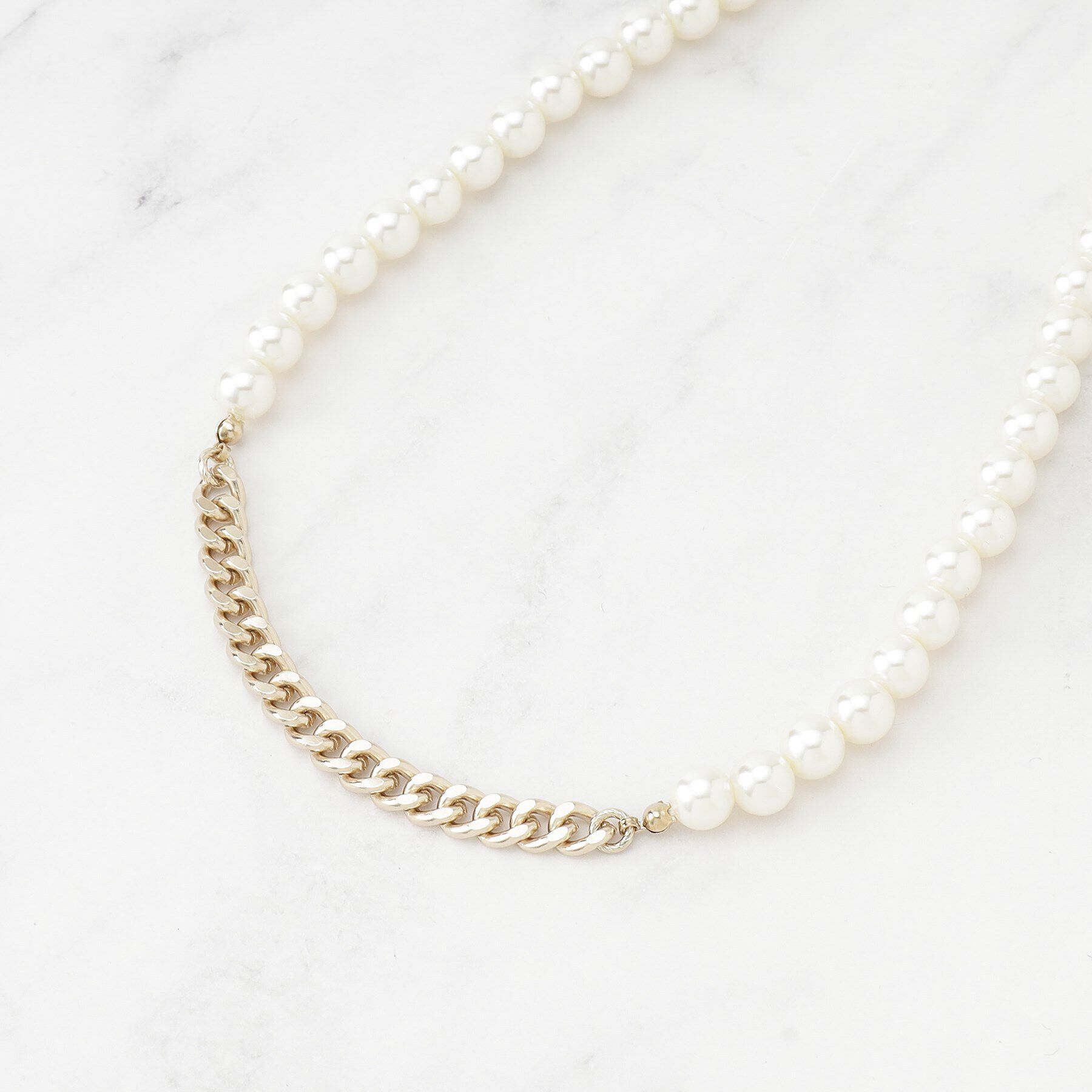 SunaUna「【セレモニーにも！】チェーン＆プラスチックパールショートネックレス」|ネックレス|