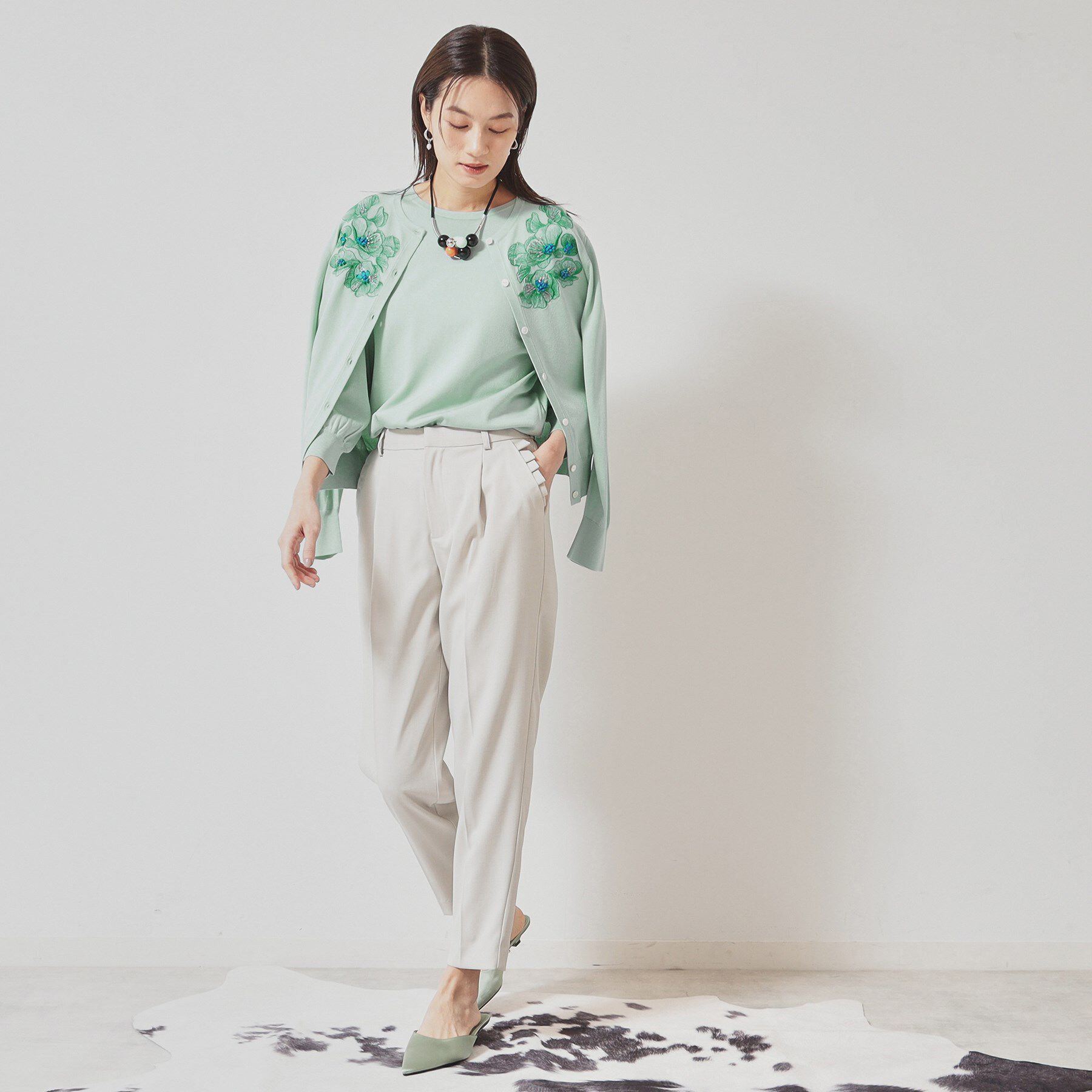 SunaUna「【SS～Lサイズ展開／リボン＆ビーズ刺繍】クラフトニットカーディガン」|カーディガン|