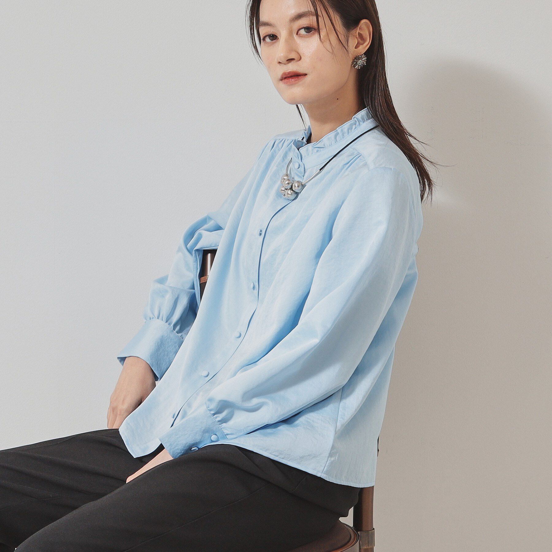 SunaUna「【衿フリル／パフスリーブ】ヴィンテージサテンブラウス」|シャツ・ブラウス|