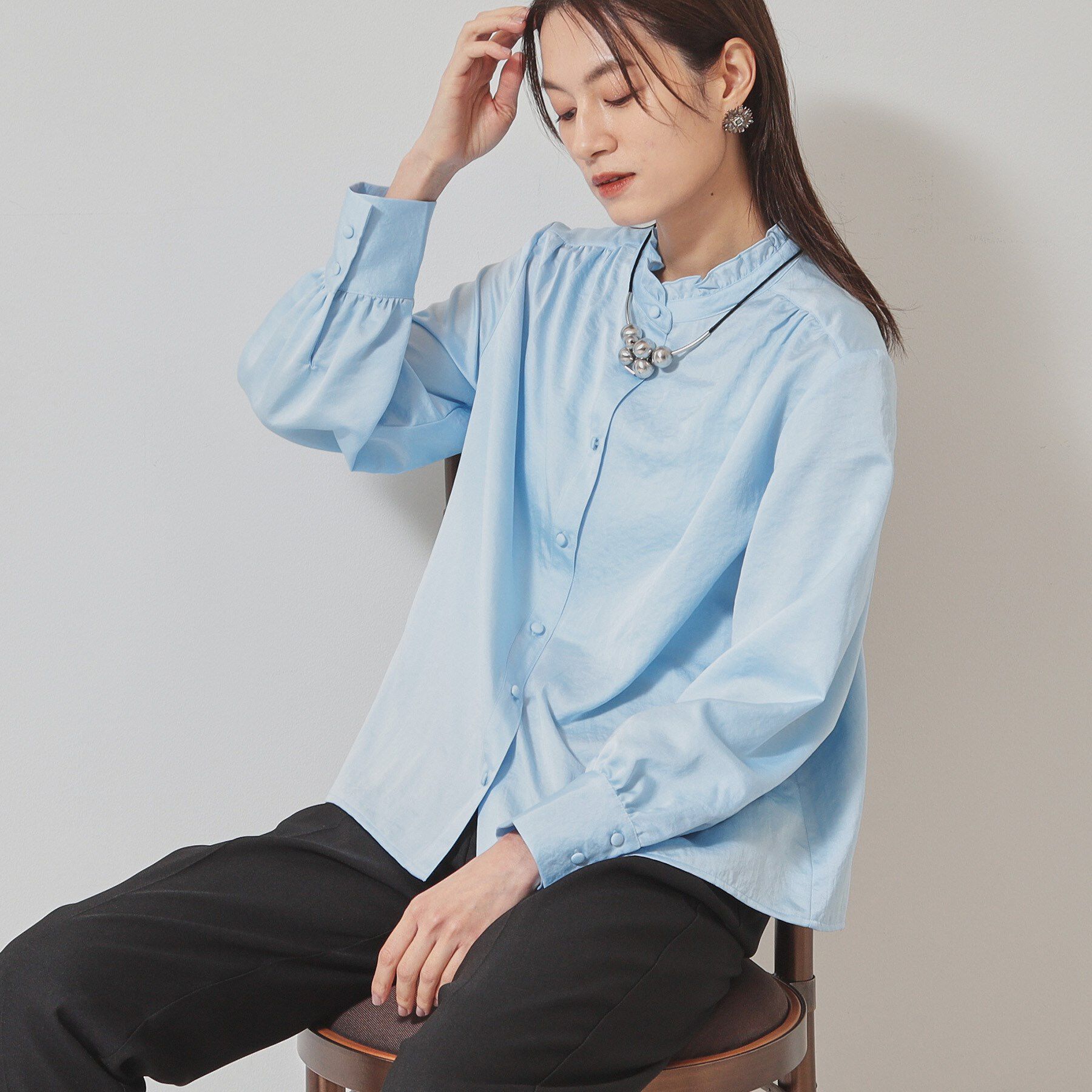 SunaUna「【衿フリル／パフスリーブ】ヴィンテージサテンブラウス」|シャツ・ブラウス|